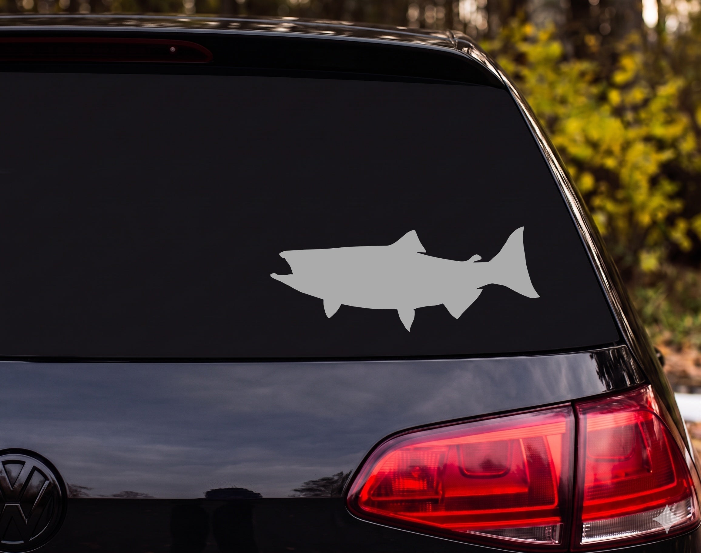 Salmon Trout Silhouette Fish Side Profile Vinyl Decal Sticker Car Window - Silver