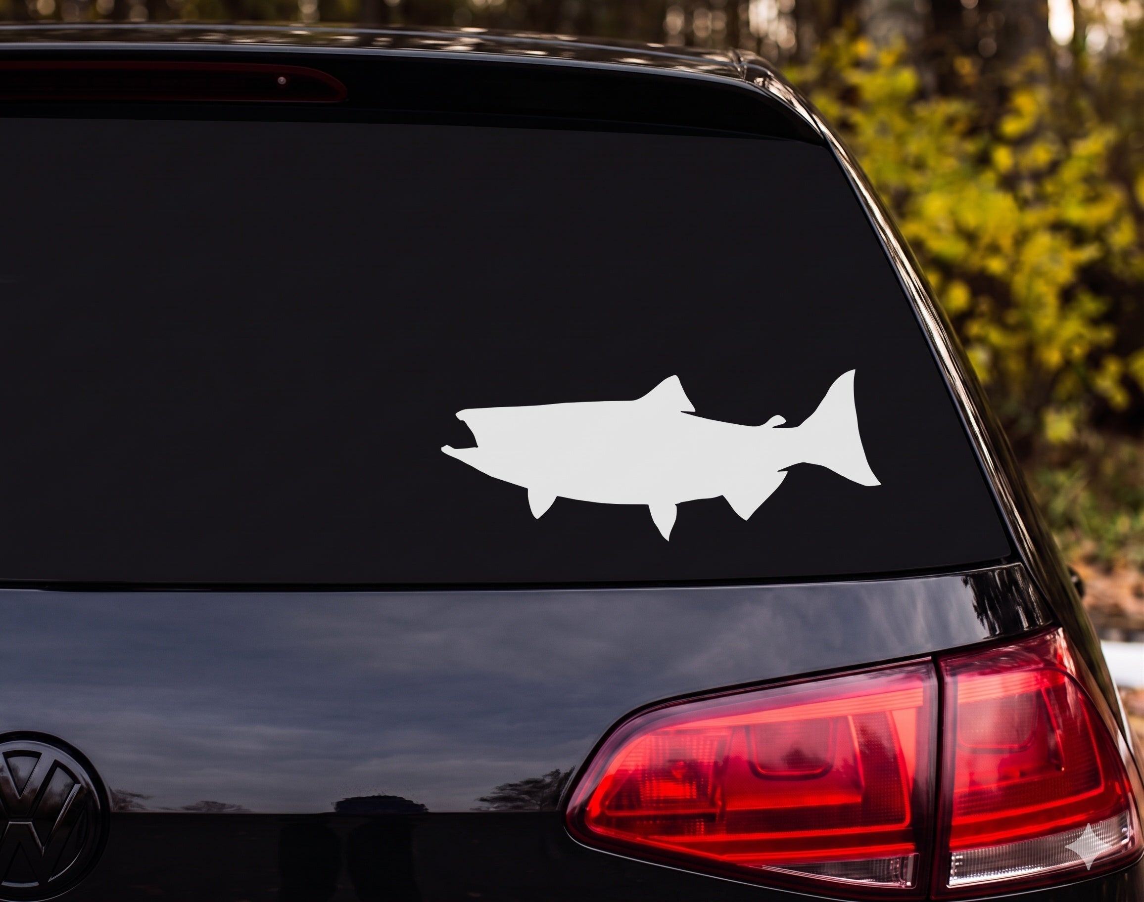 Salmon Trout Silhouette Fish Side Profile Vinyl Decal Sticker Car Window - White
