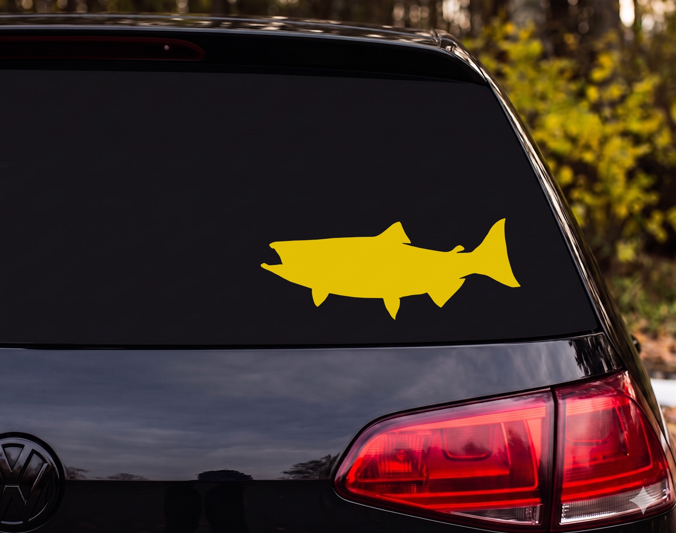 Salmon Trout Silhouette Fish Side Profile Vinyl Decal Sticker Car Window - Yellow