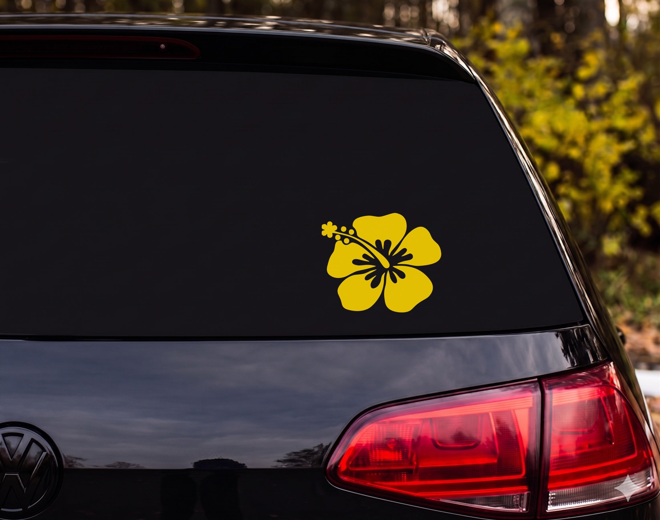 Hibiscus Flower Silhouette with Stem Bud Starburst Vinyl Decal Sticker Car - Yellow