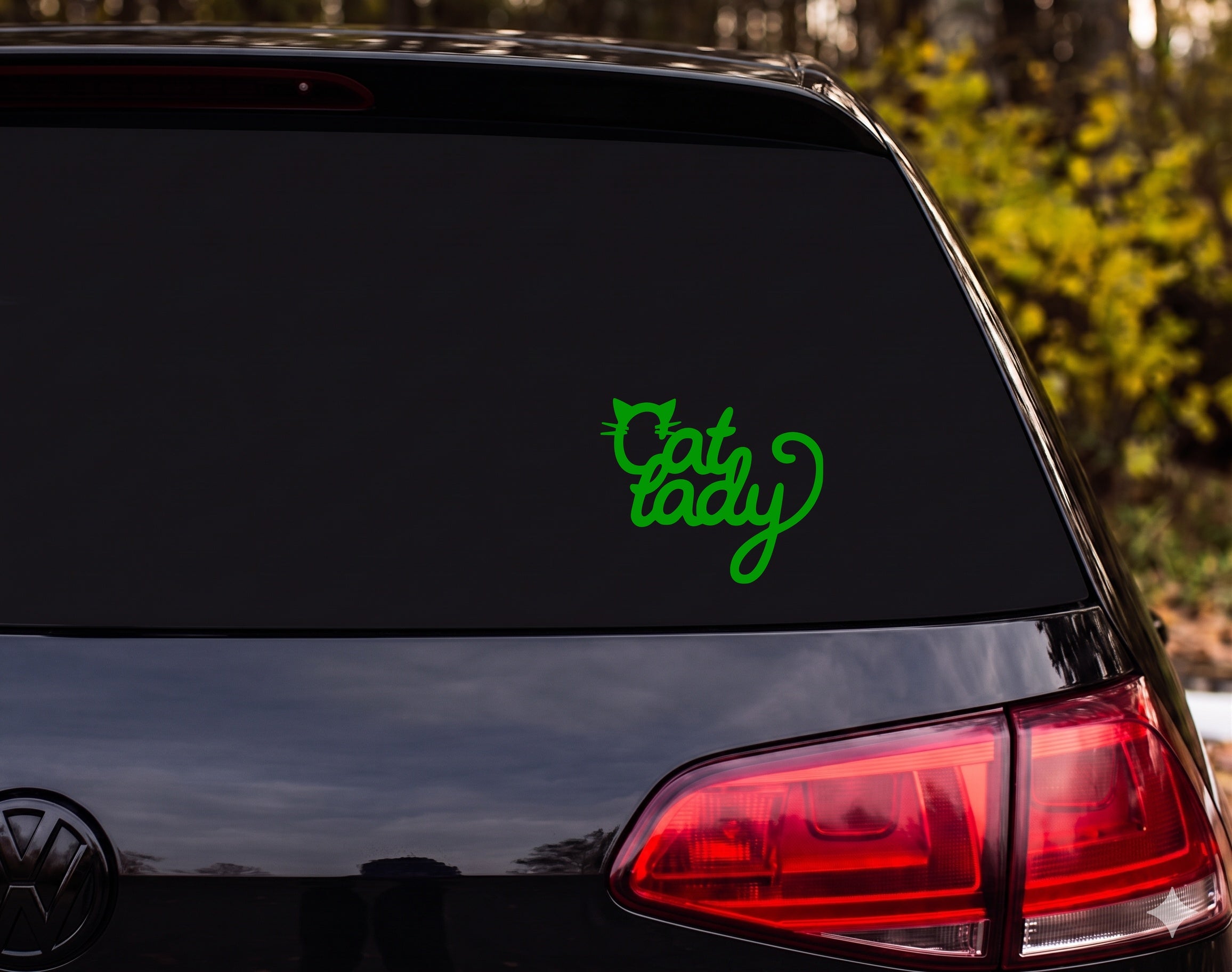 Cat Lady Silhouette Decal Cat Face C Letter Y Tail Vinyl Sticker Car Laptop - Green