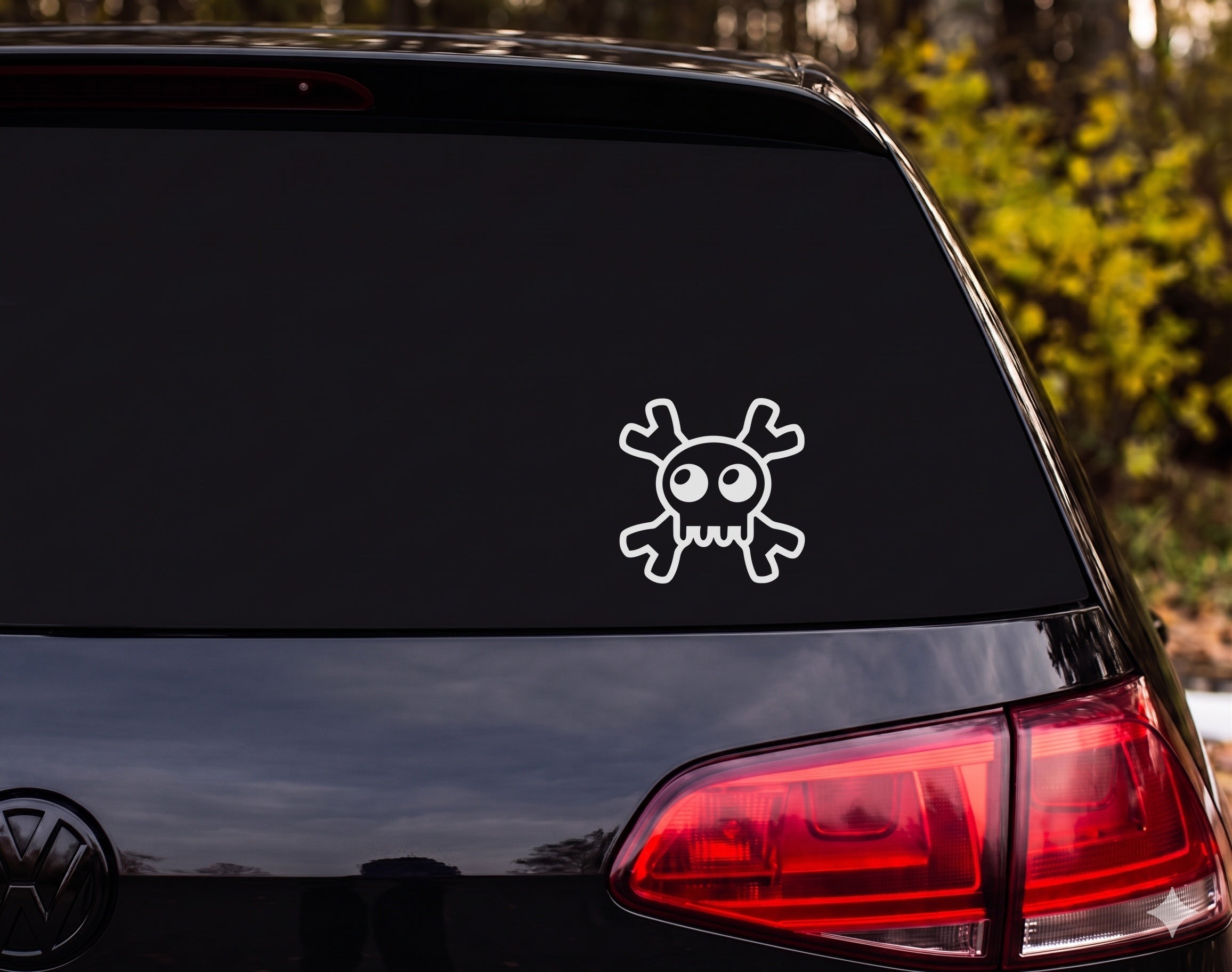 Cartoon Skull Crossbones Starburst Jagged Bones Comic Style Vinyl Decal Sticker - White