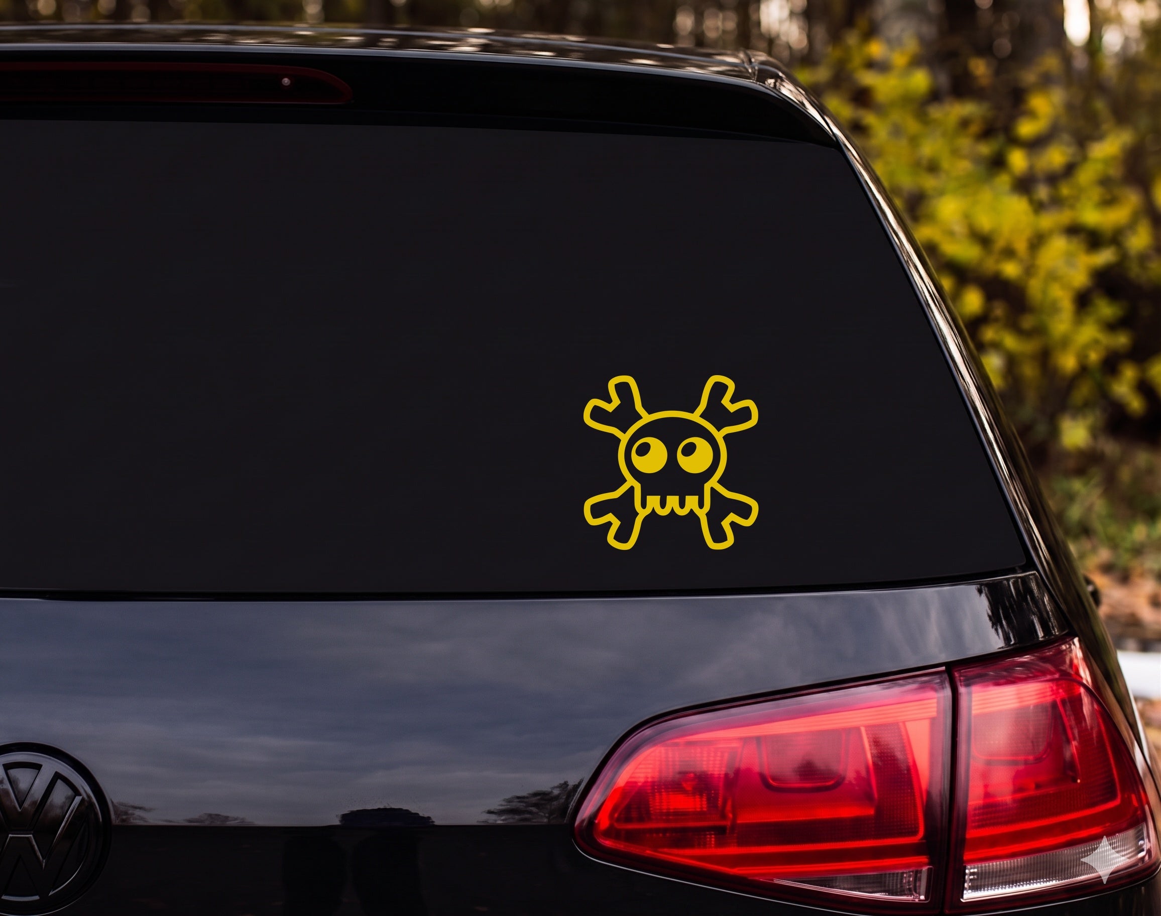 Cartoon Skull Crossbones Starburst Jagged Bones Comic Style Vinyl Decal Sticker - Yellow
