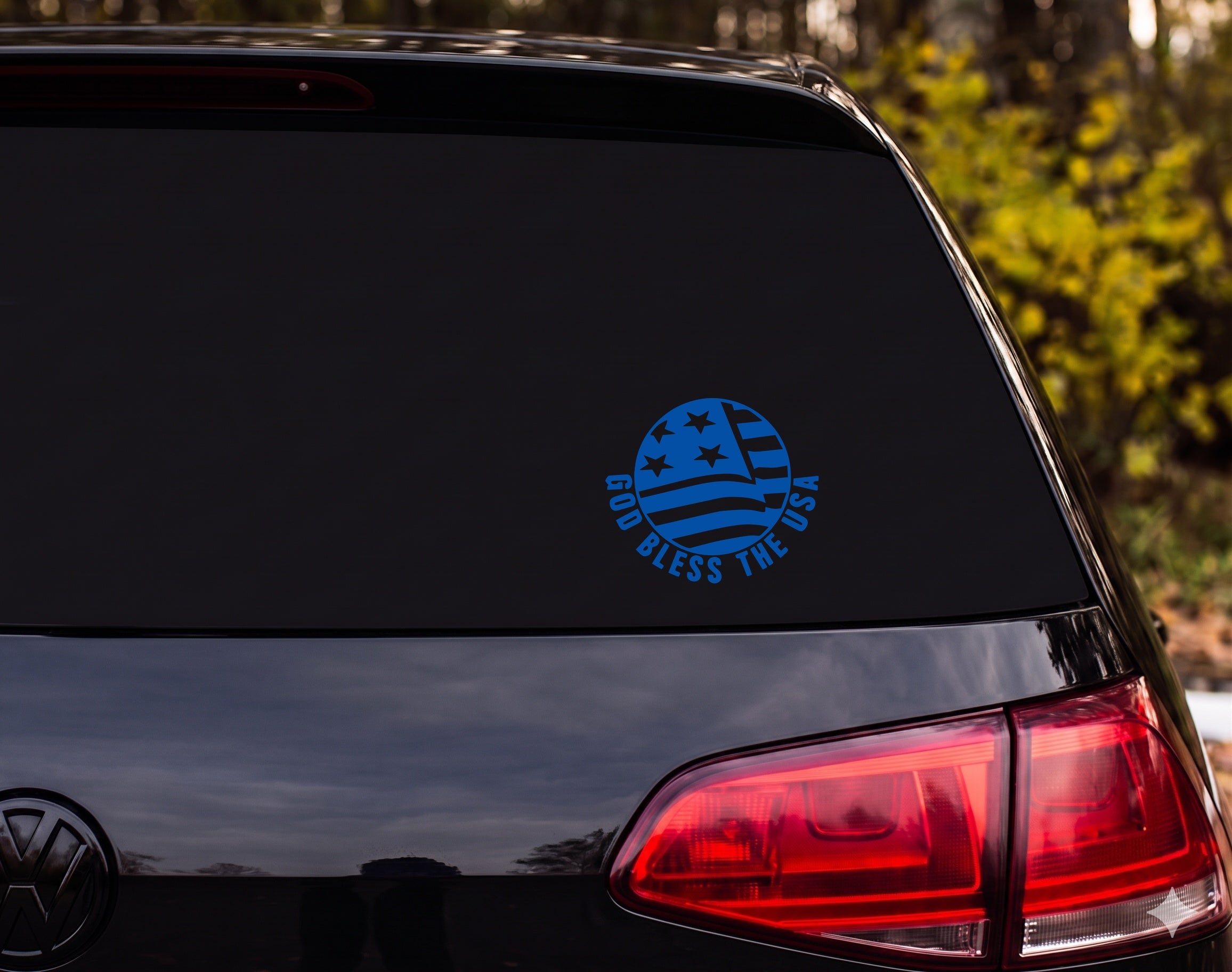 God Bless The USA Cross American Flag Circle Silhouette Vinyl Decal Sticker - Blue
