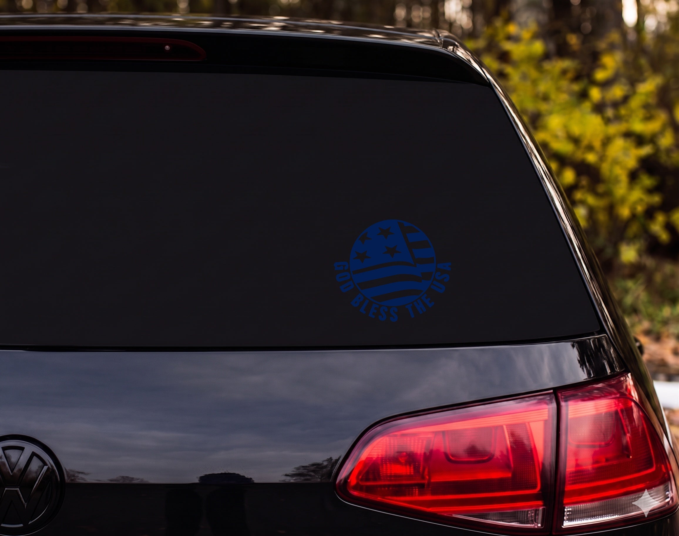 God Bless The USA Cross American Flag Circle Silhouette Vinyl Decal Sticker - Navy