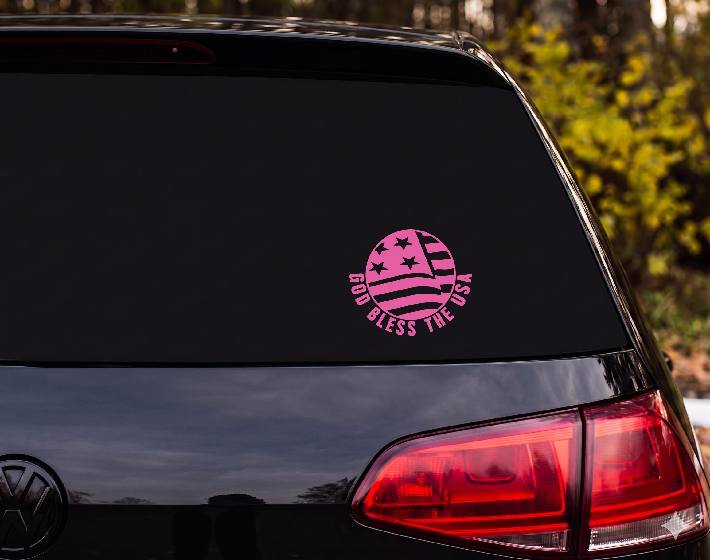 God Bless The USA Cross American Flag Circle Silhouette Vinyl Decal Sticker - Pink