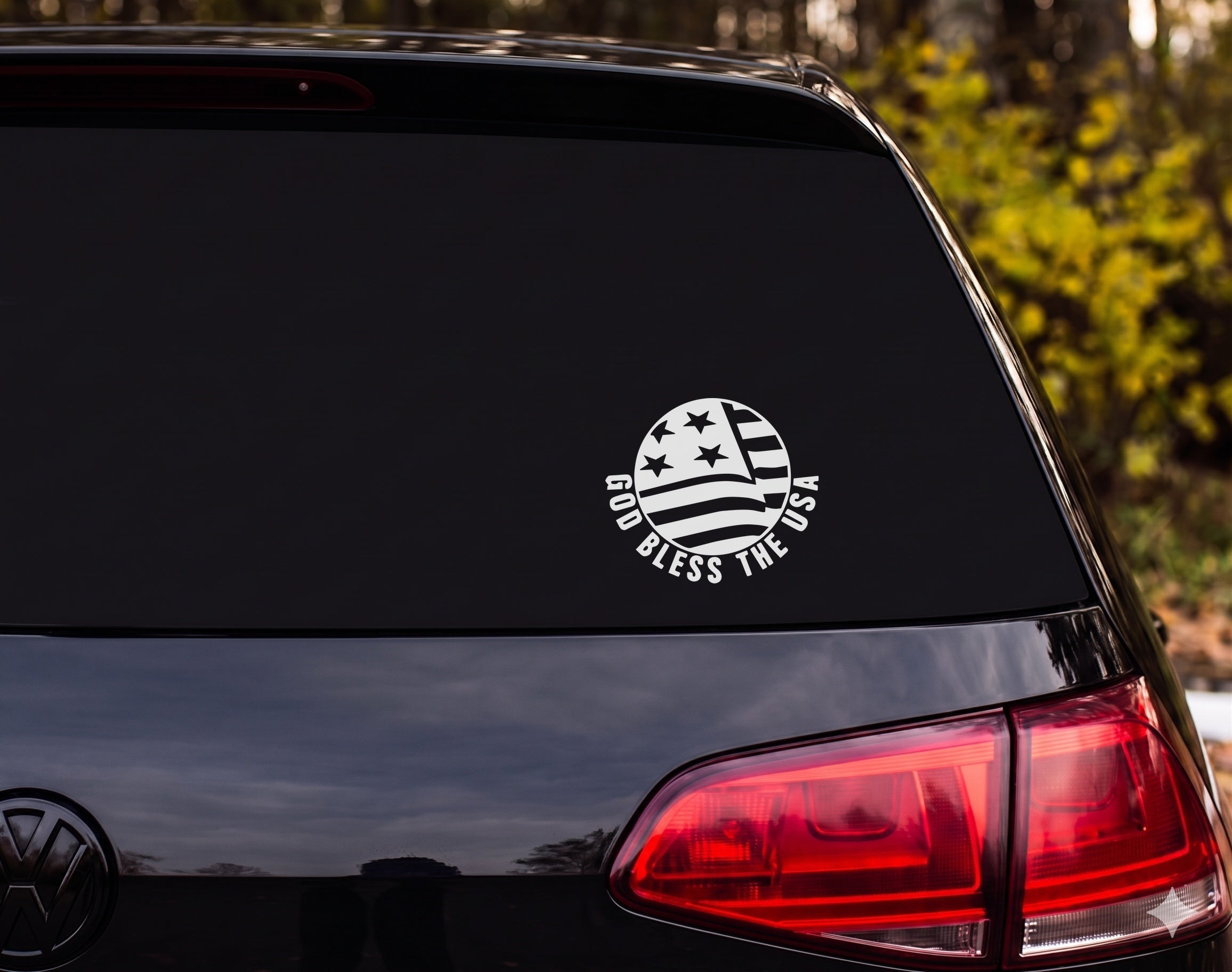 God Bless The USA Cross American Flag Circle Silhouette Vinyl Decal Sticker - White