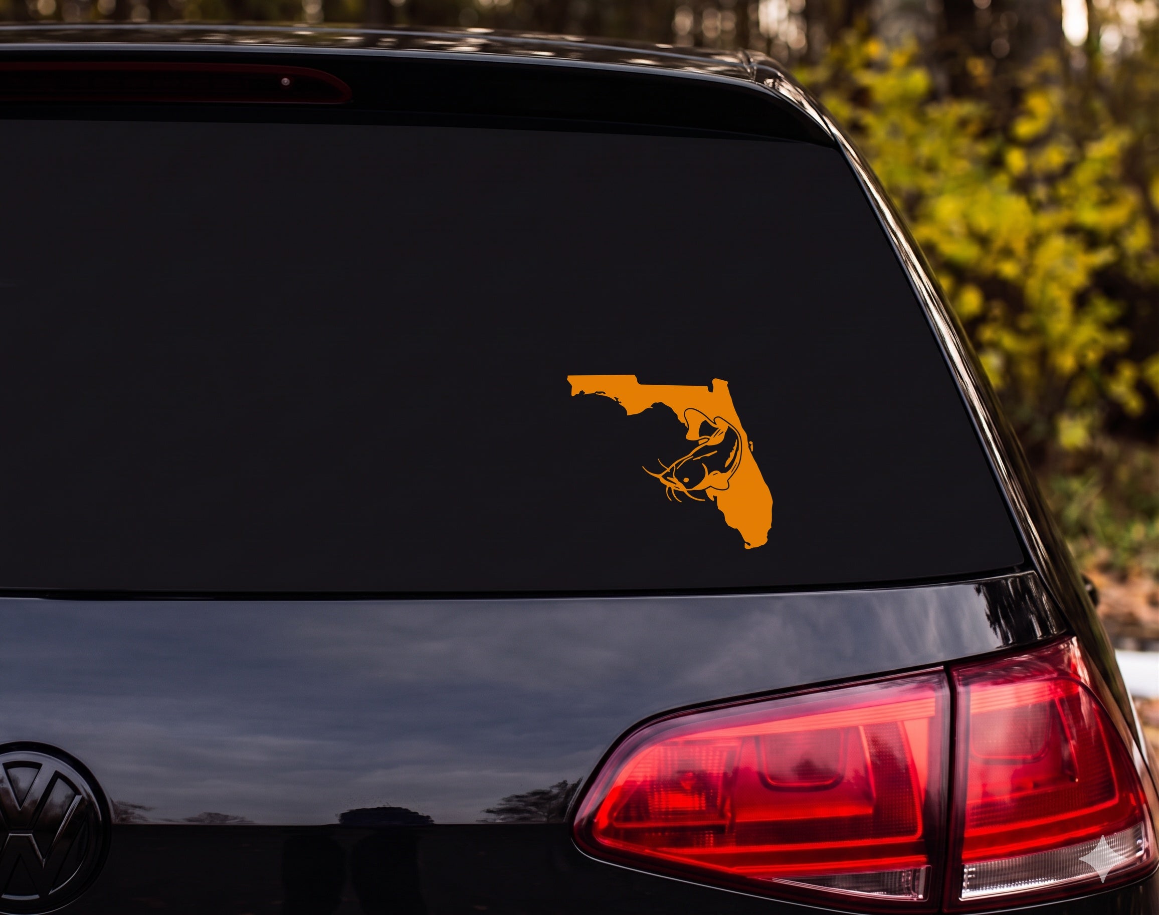 Florida State Catfish Leaping Silhouette Outline Vinyl Decal Sticker Car - Orange