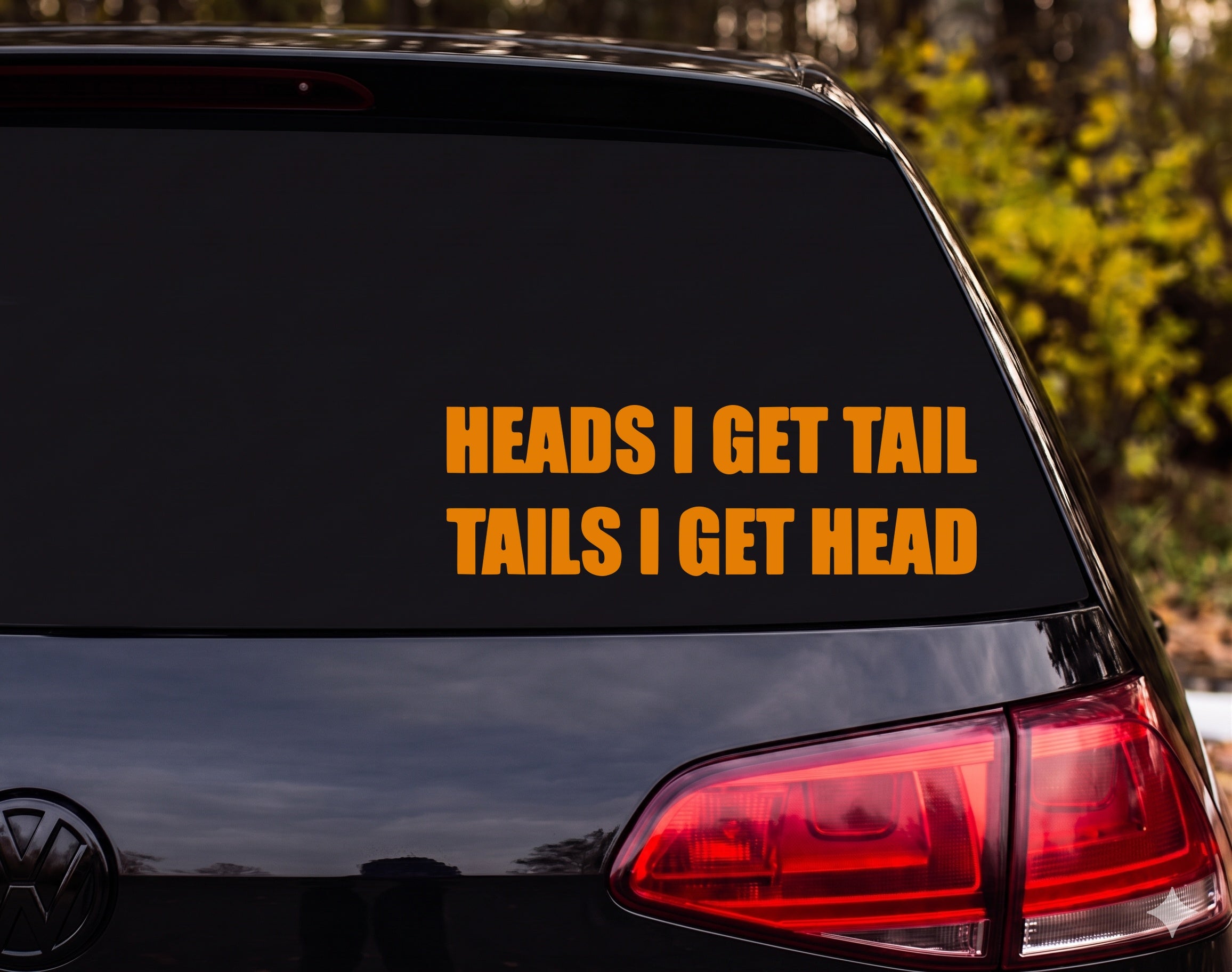 HEADS I GET TAIL TAILS I GET HEAD Funny Adult Vinyl Decal Sticker - Orange