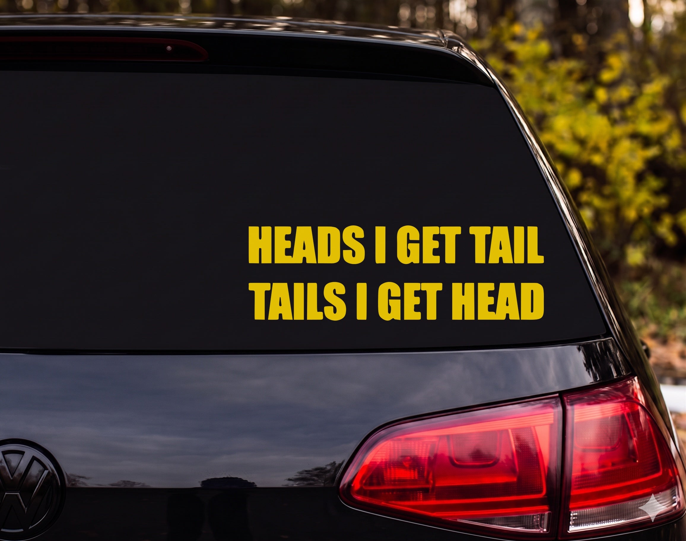 HEADS I GET TAIL TAILS I GET HEAD Funny Adult Vinyl Decal Sticker - Yellow
