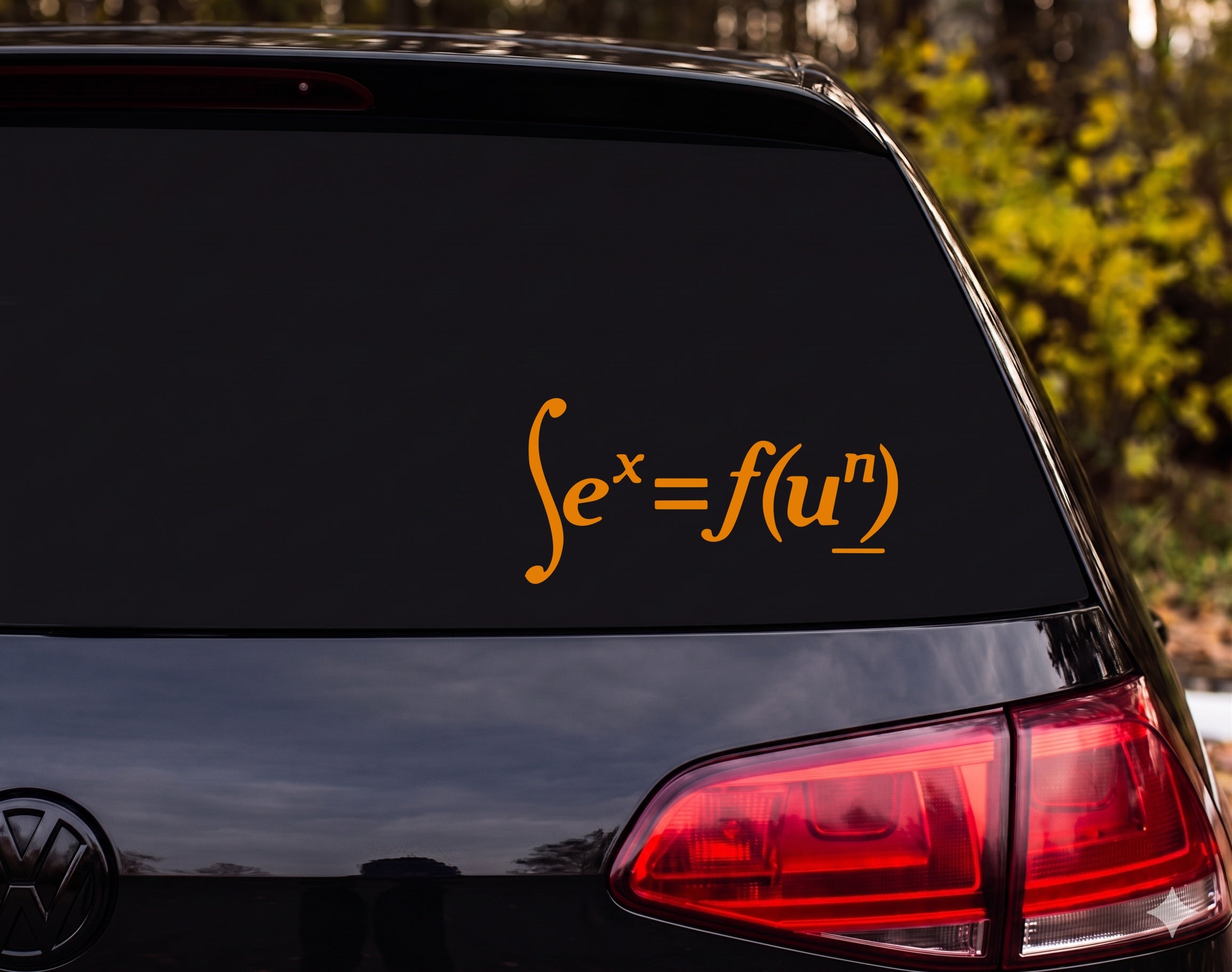 Math Joke Integral eˣ = f(uⁿ) Fun Equation Vinyl Decal Sticker - Orange