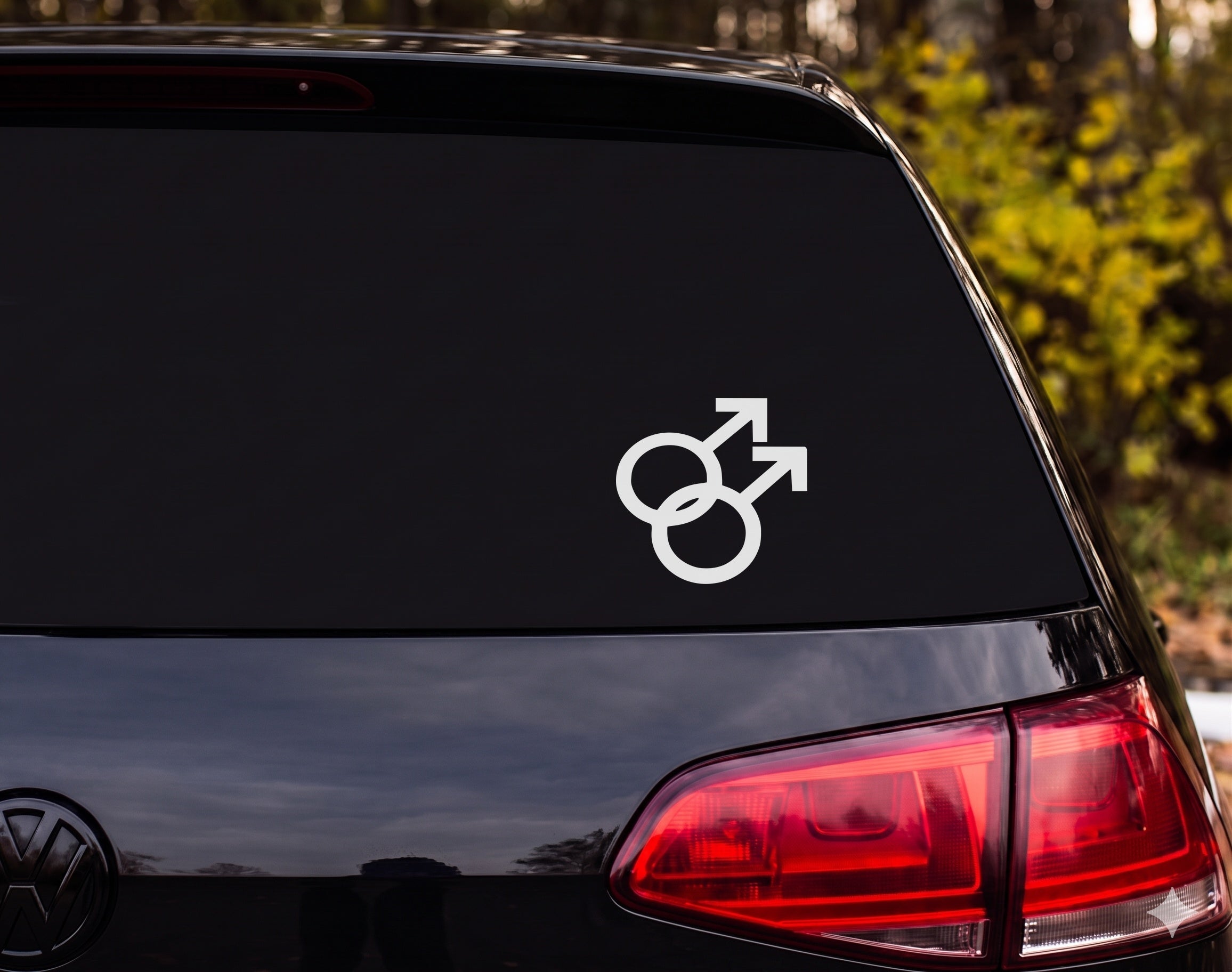 Two Interlocking Male Gender Mars Symbols Gay Pride Silhouette Vinyl Decal - White