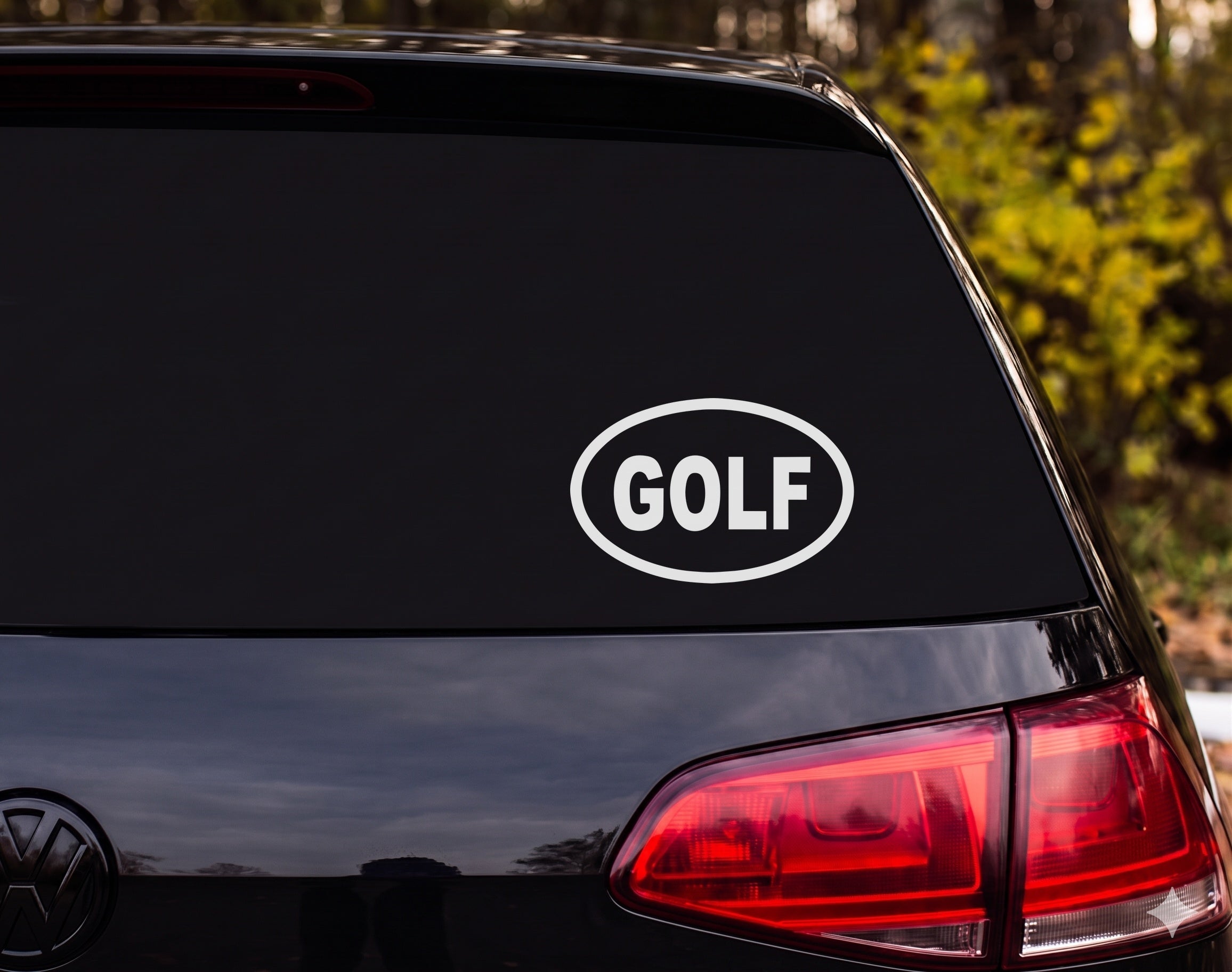 GOLF Oval Black Border White Vinyl Decal Sticker Car Window Bumper - White