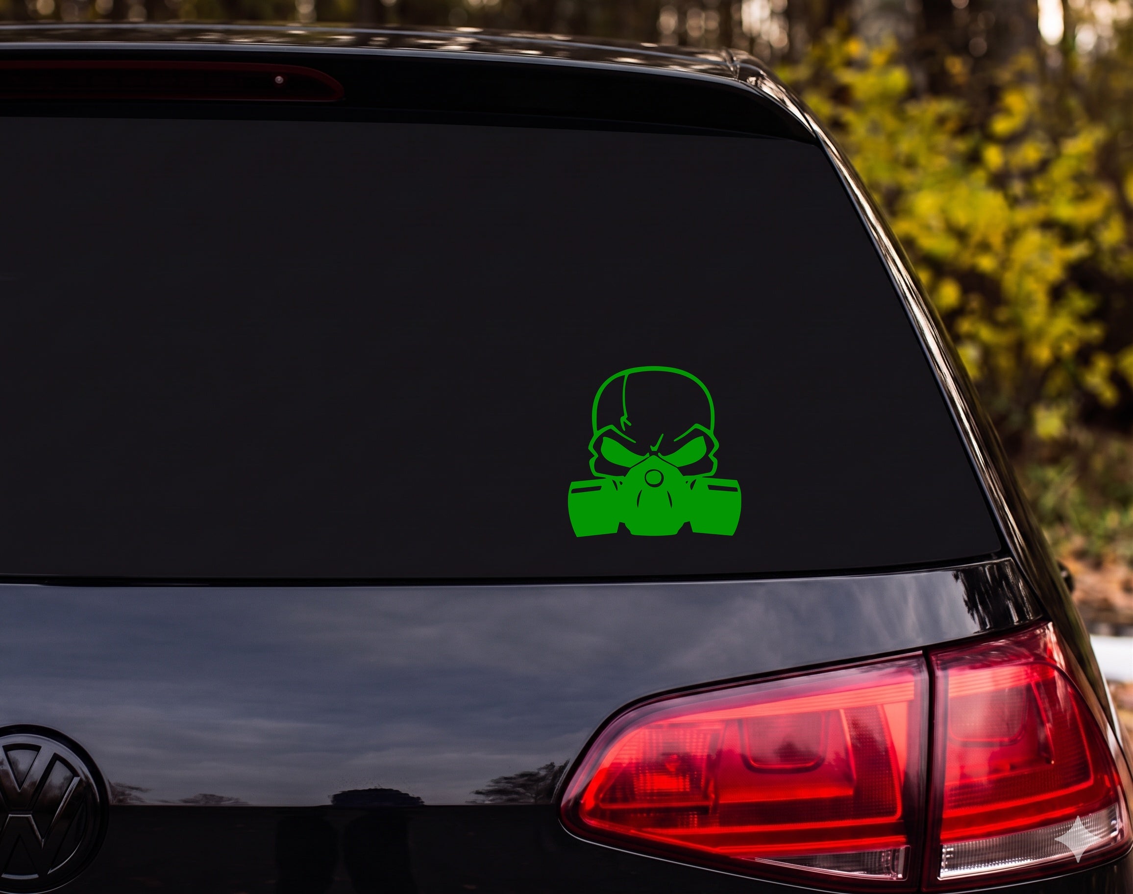 Skull Gas Mask Respirator Filter Canister Bold Graphic Vinyl Decal Sticker - Green