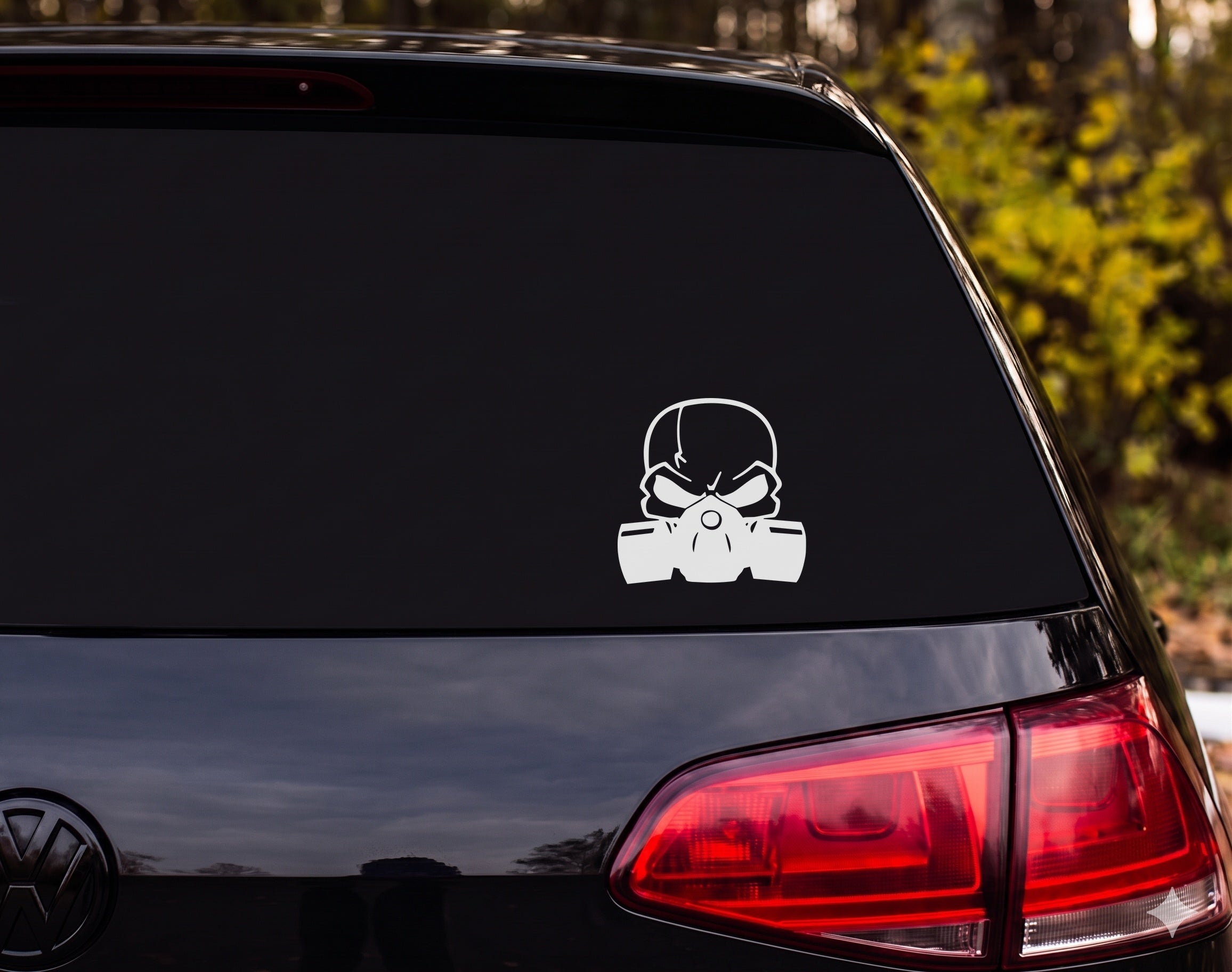 Skull Gas Mask Respirator Filter Canister Bold Graphic Vinyl Decal Sticker - White