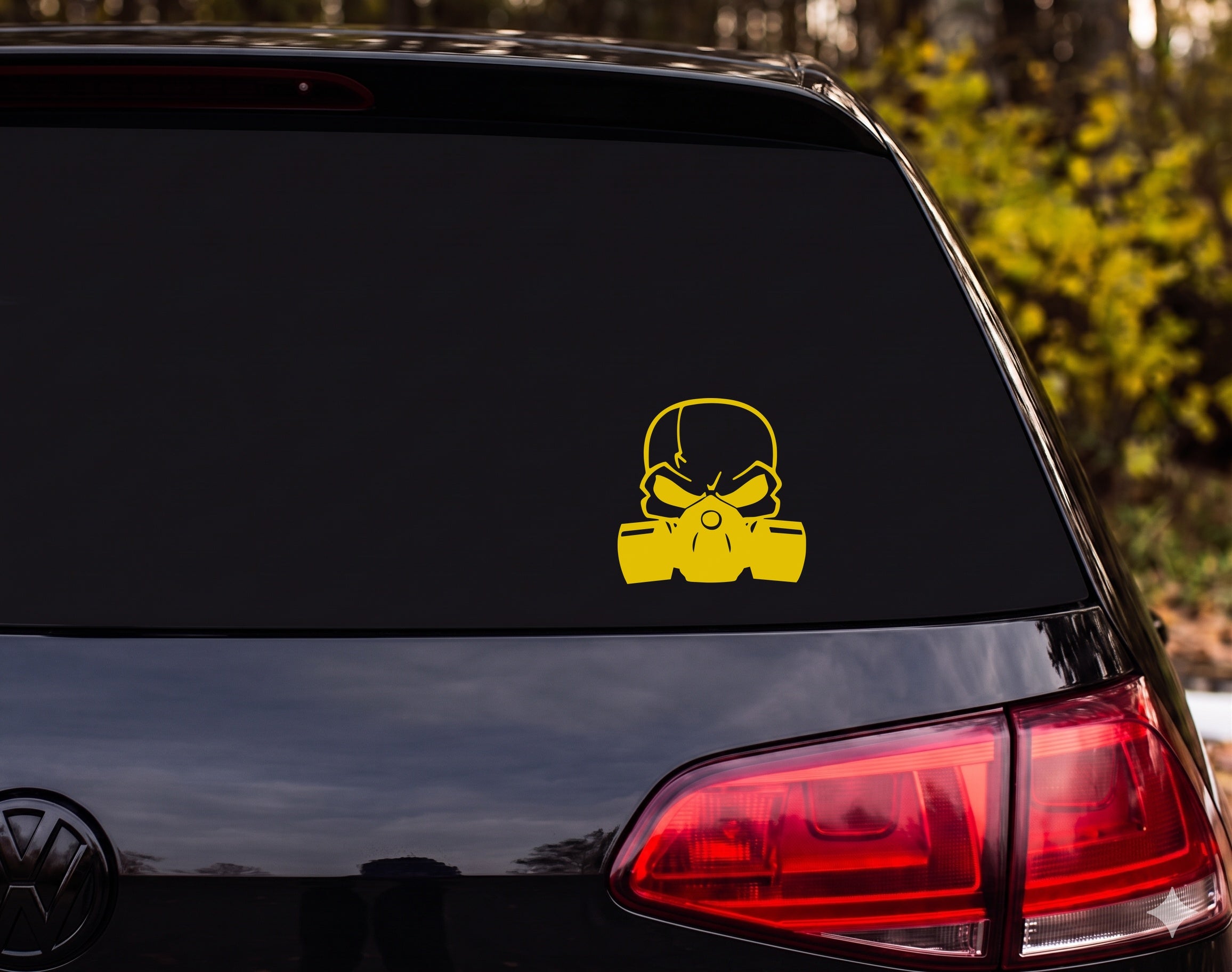 Skull Gas Mask Respirator Filter Canister Bold Graphic Vinyl Decal Sticker - Yellow