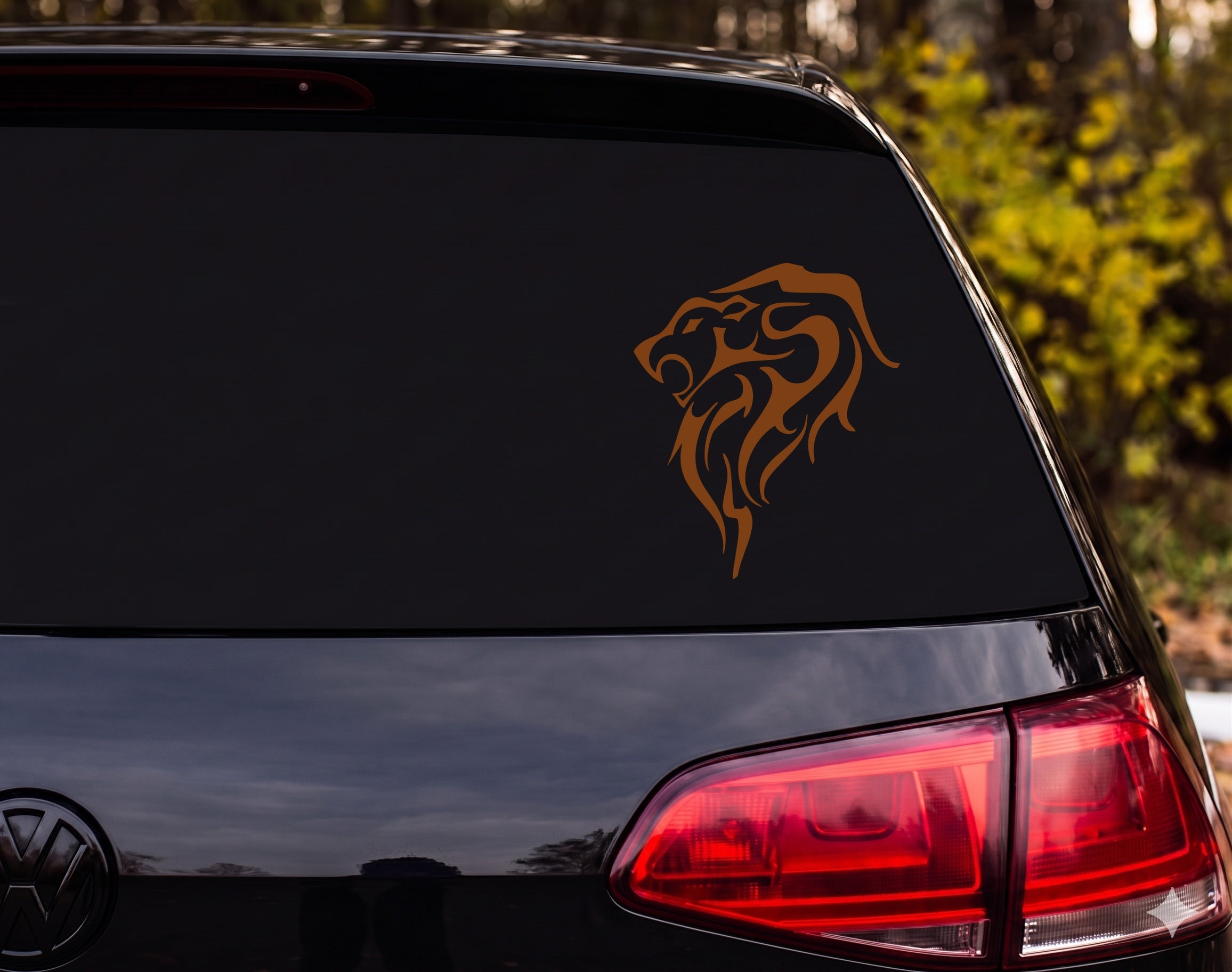 Tribal Lion Head Profile Silhouette Flame Mane Vinyl Decal Sticker Car Window - Brown