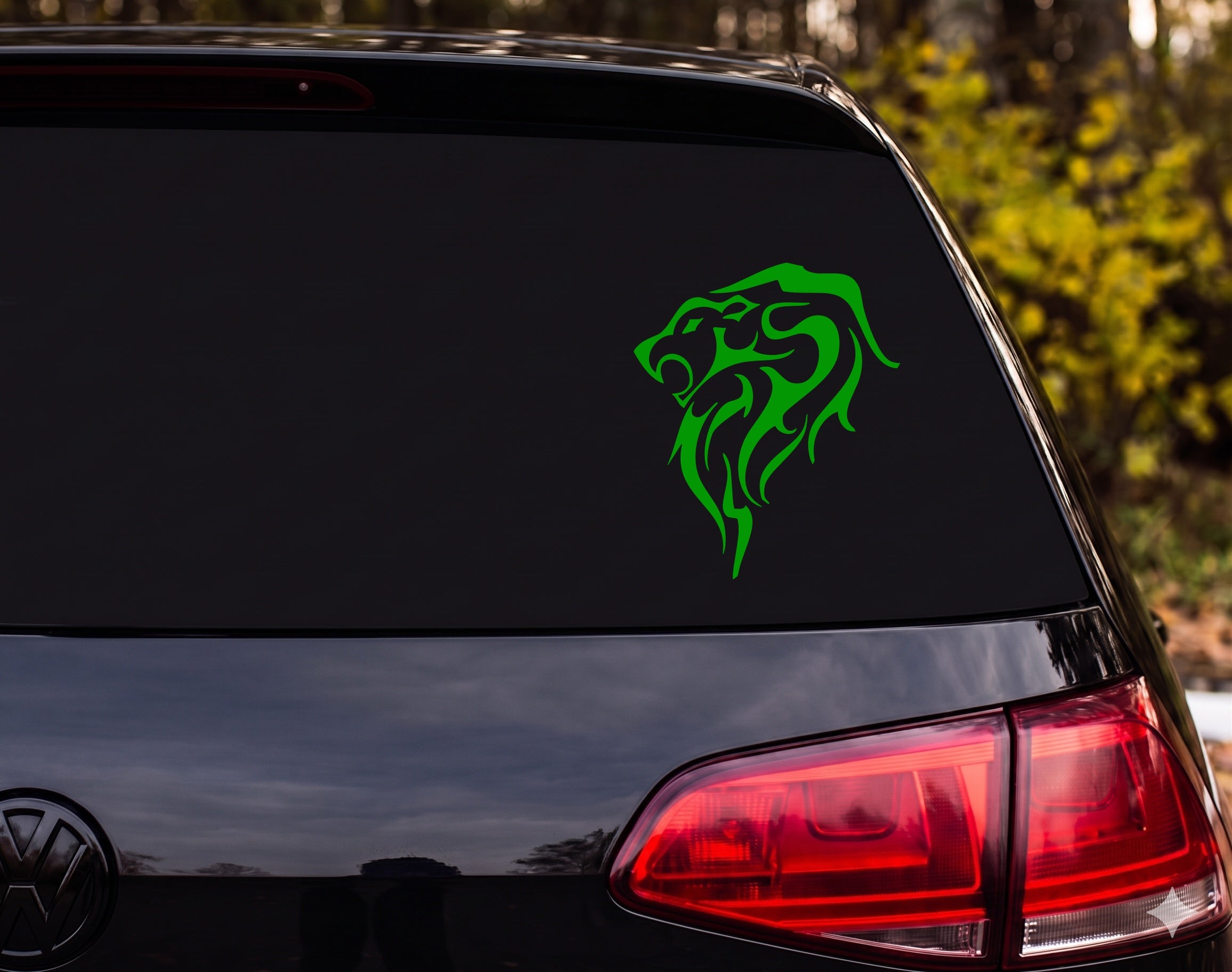 Tribal Lion Head Profile Silhouette Flame Mane Vinyl Decal Sticker Car Window - Green