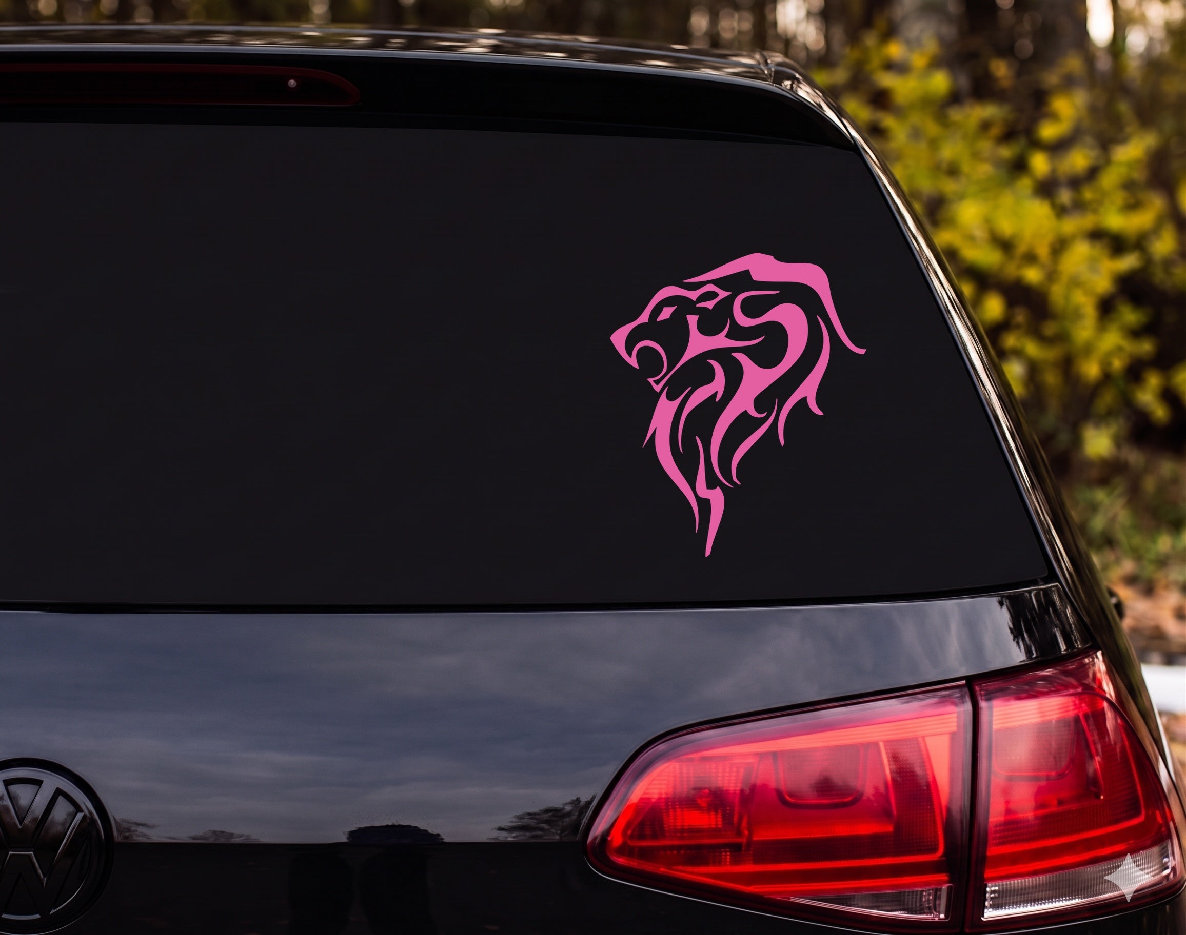 Tribal Lion Head Profile Silhouette Flame Mane Vinyl Decal Sticker Car Window - Pink