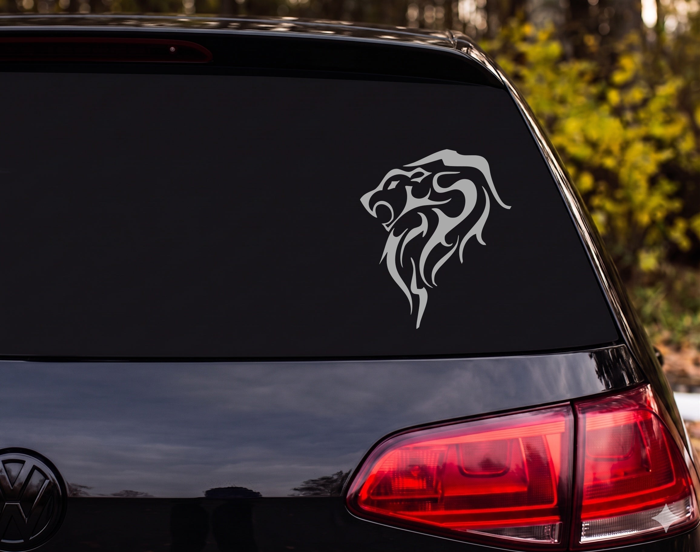 Tribal Lion Head Profile Silhouette Flame Mane Vinyl Decal Sticker Car Window - Silver