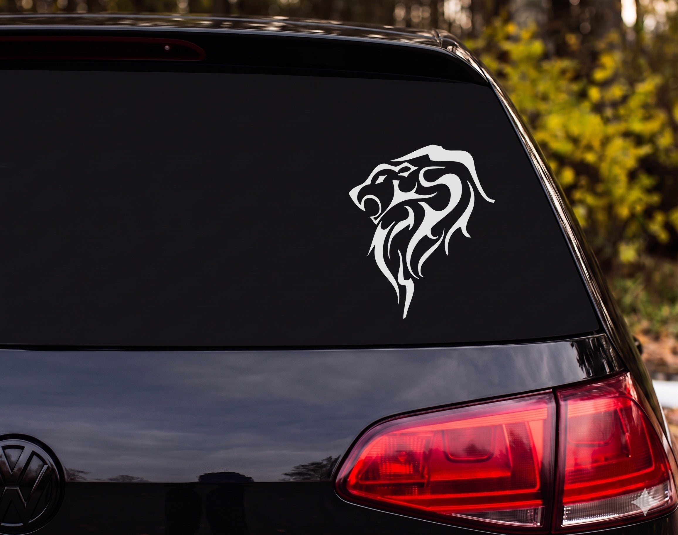 Tribal Lion Head Profile Silhouette Flame Mane Vinyl Decal Sticker Car Window - White