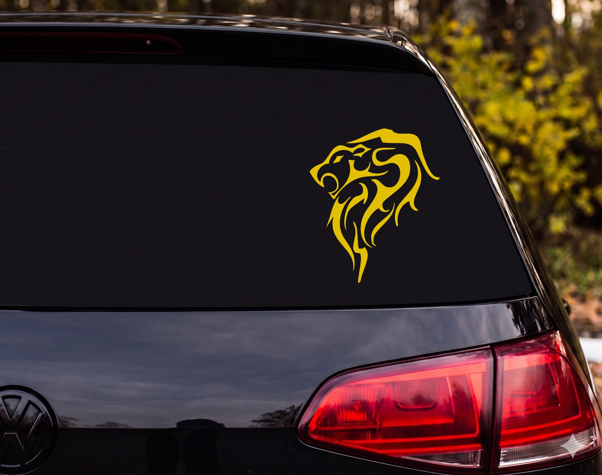 Tribal Lion Head Profile Silhouette Flame Mane Vinyl Decal Sticker Car Window - Yellow