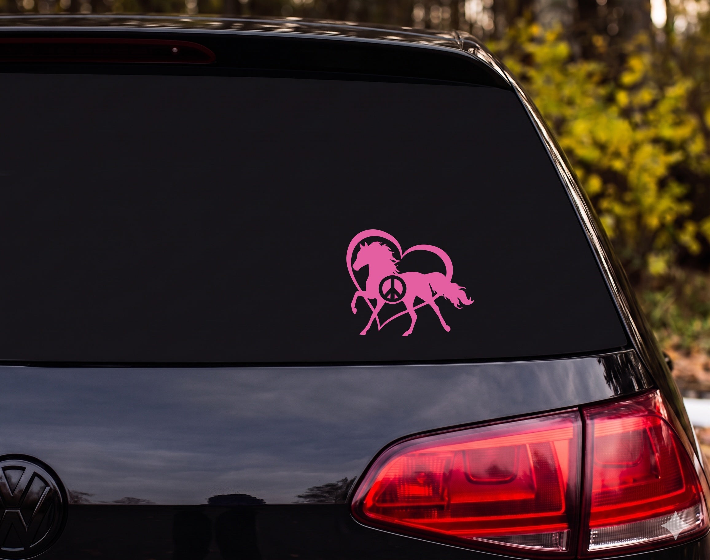 Horse Silhouette Heart Peace Sign Prancing Trot Vinyl Decal Sticker Car - Pink