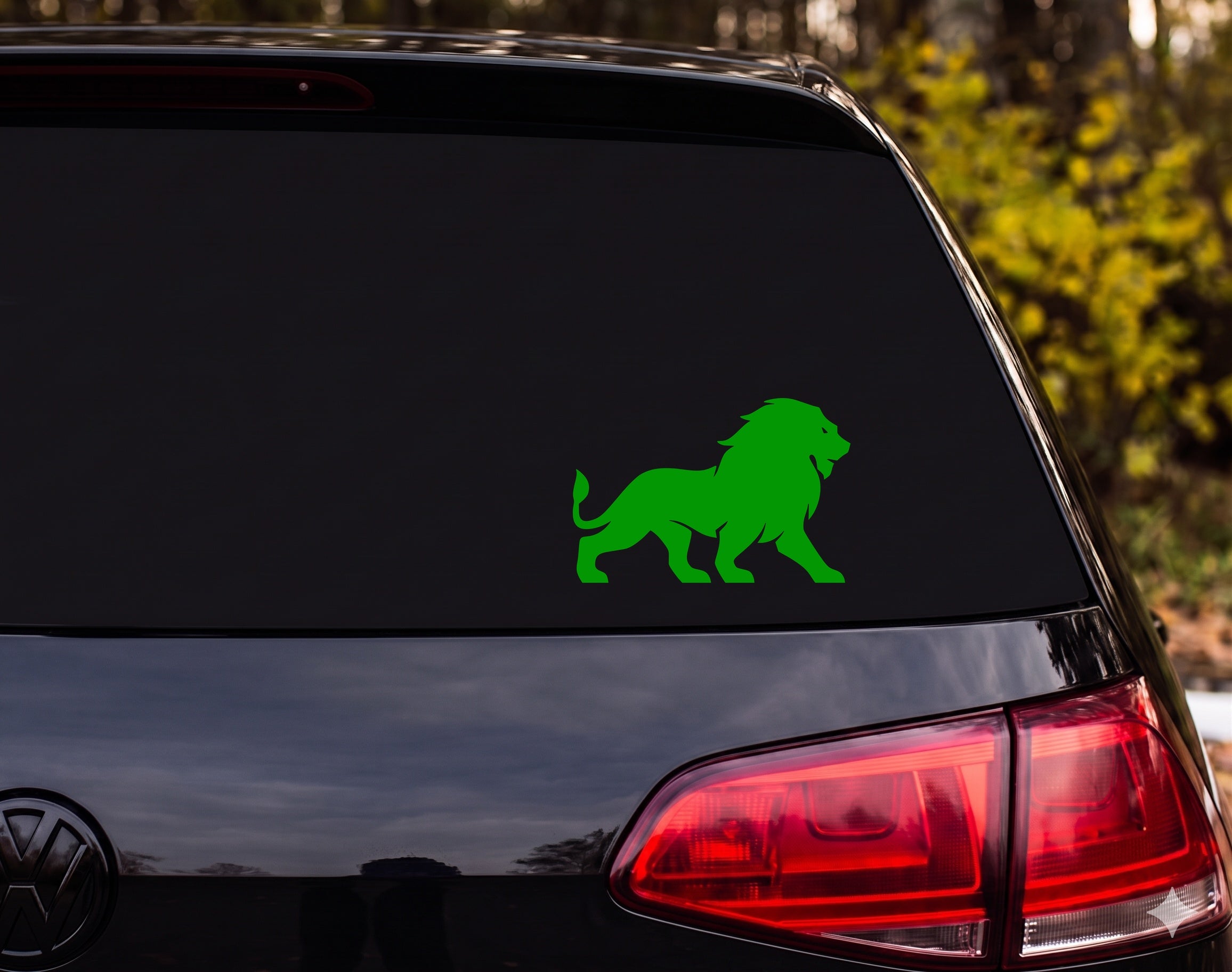 Lion Silhouette Roaring Walking Profile Full Mane Vinyl Decal Sticker Car - Green