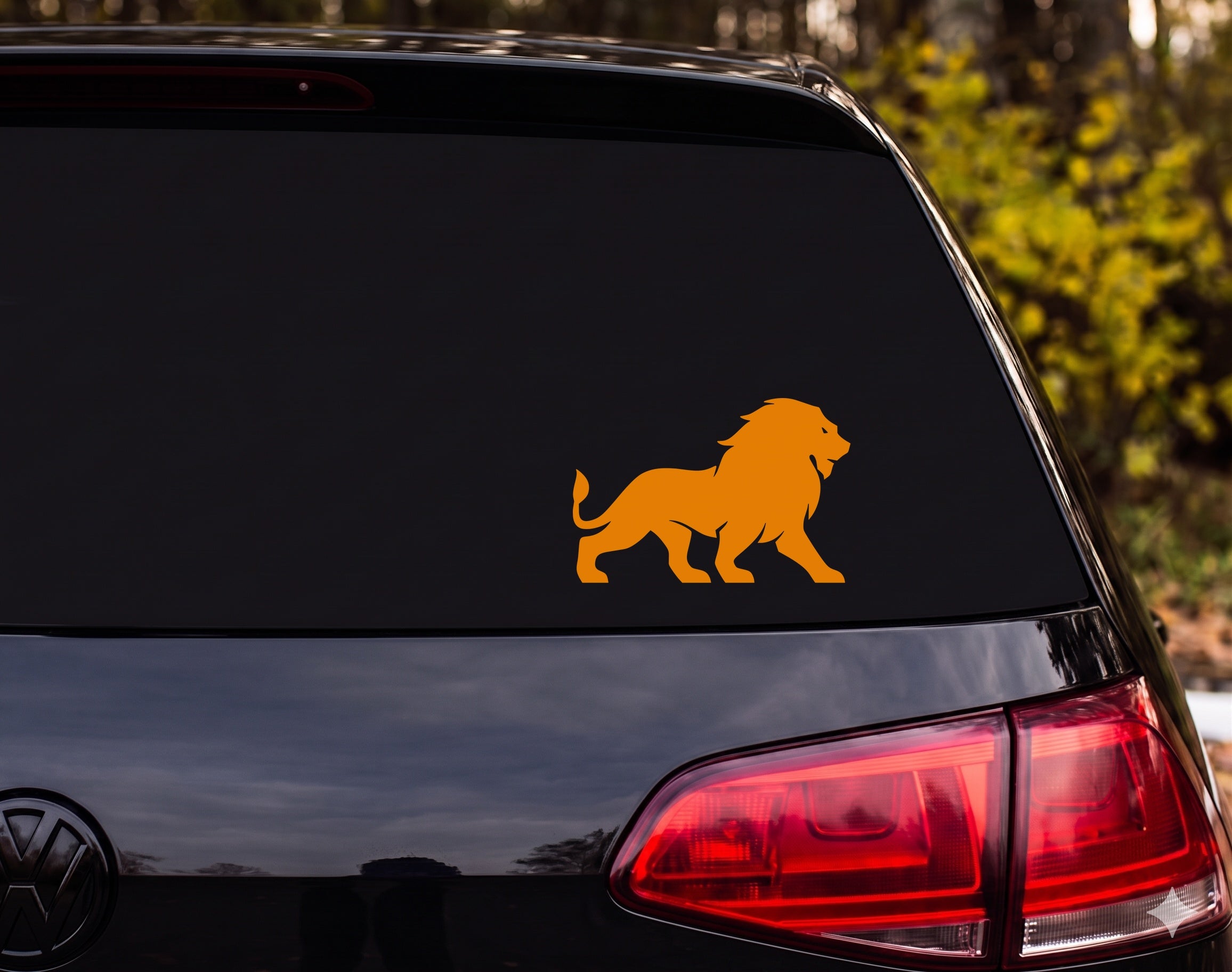 Lion Silhouette Roaring Walking Profile Full Mane Vinyl Decal Sticker Car - Orange