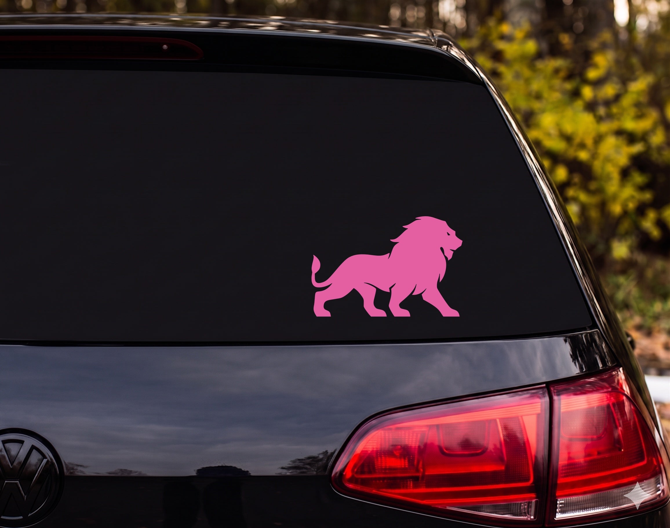 Lion Silhouette Roaring Walking Profile Full Mane Vinyl Decal Sticker Car - Pink