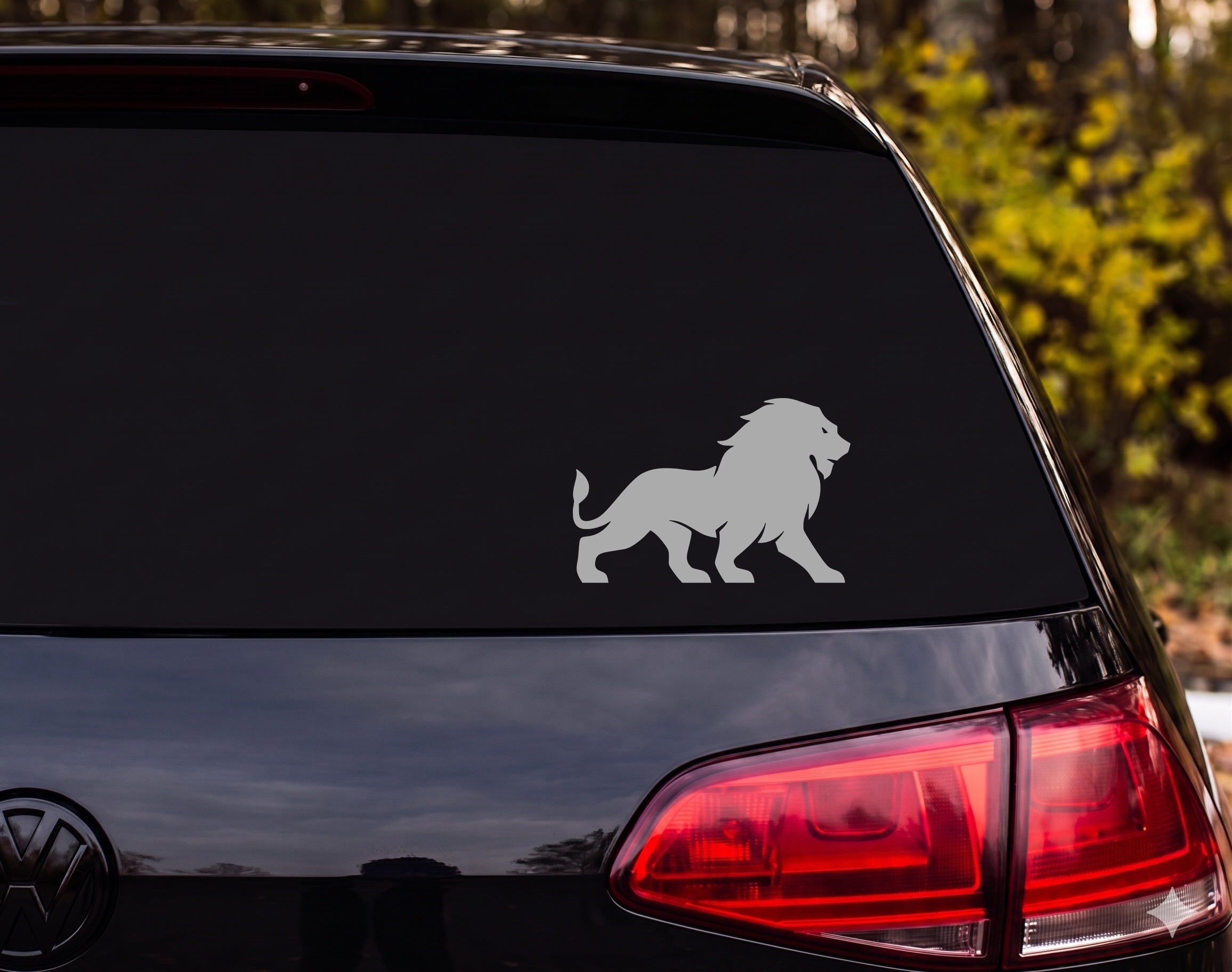 Lion Silhouette Roaring Walking Profile Full Mane Vinyl Decal Sticker Car - Silver