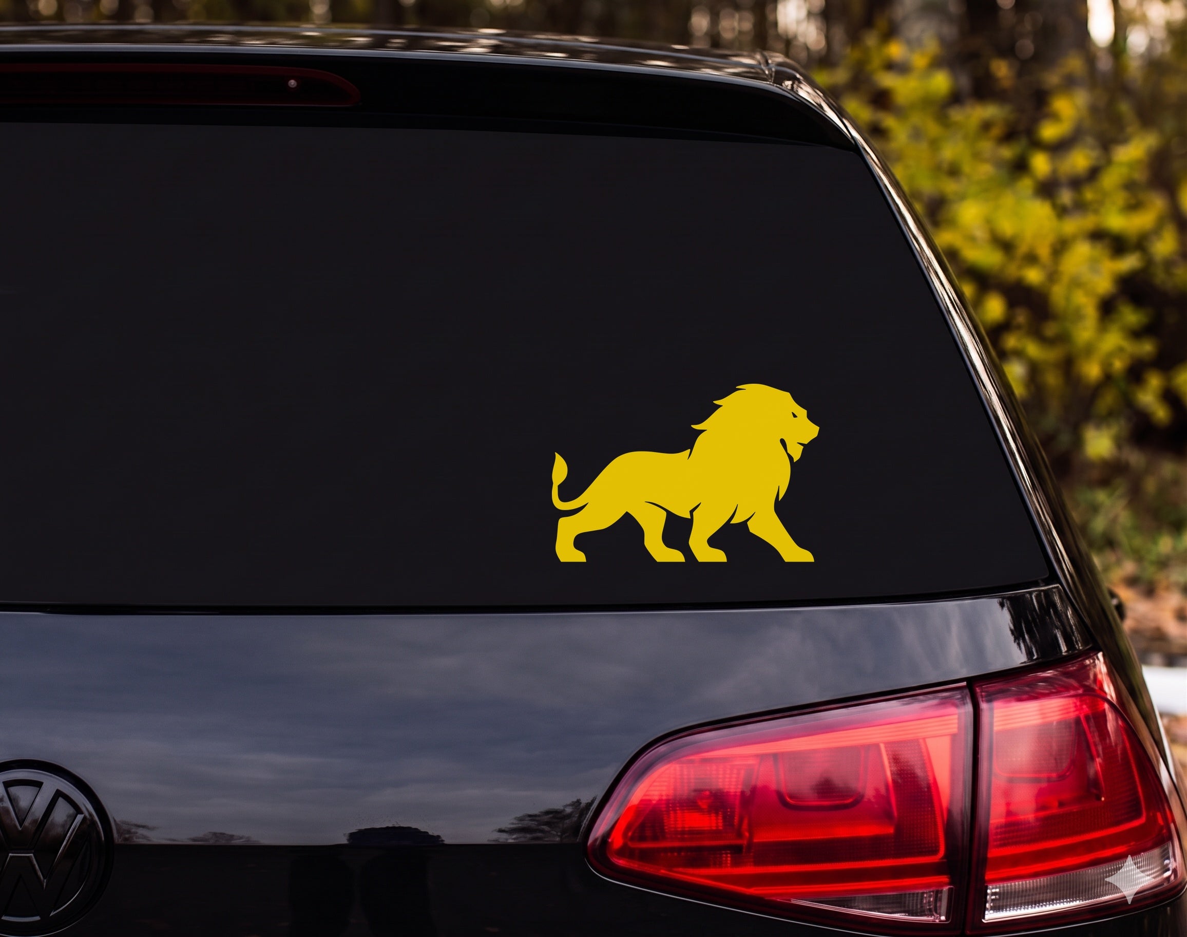 Lion Silhouette Roaring Walking Profile Full Mane Vinyl Decal Sticker Car - Yellow