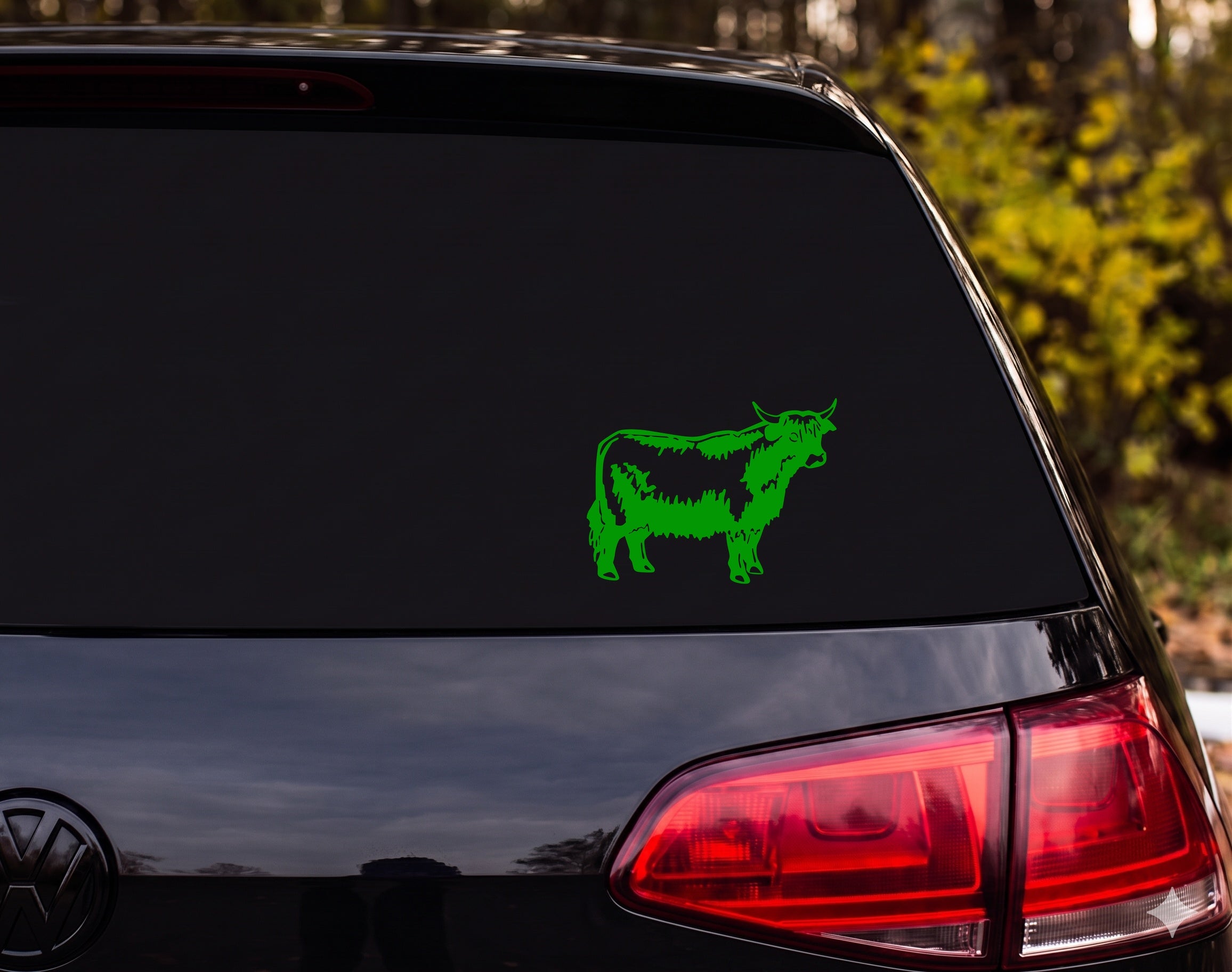 Highland Cow Standing Side Profile Scratchboard Woodcut Vinyl Decal Sticker - Green