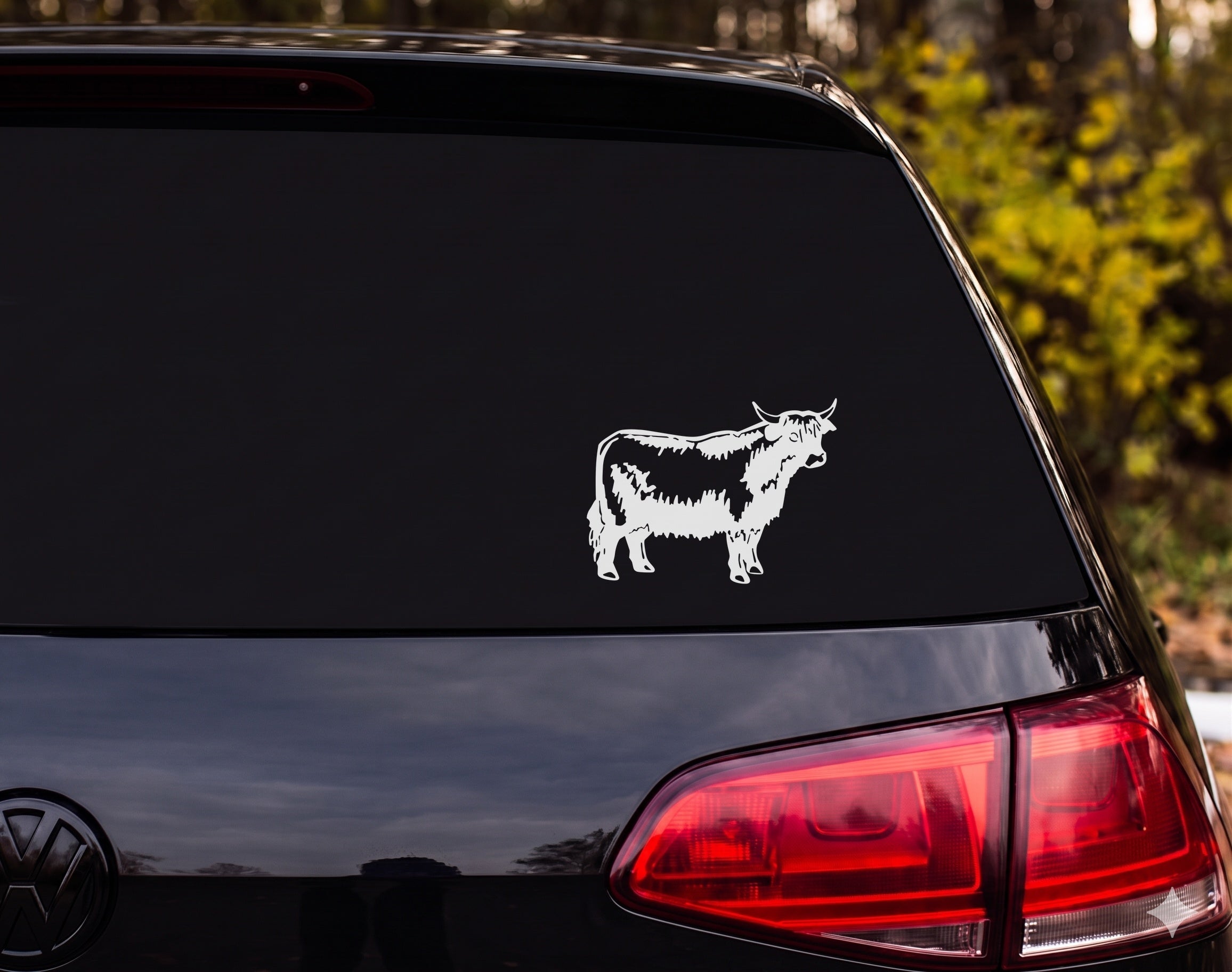Highland Cow Standing Side Profile Scratchboard Woodcut Vinyl Decal Sticker - White