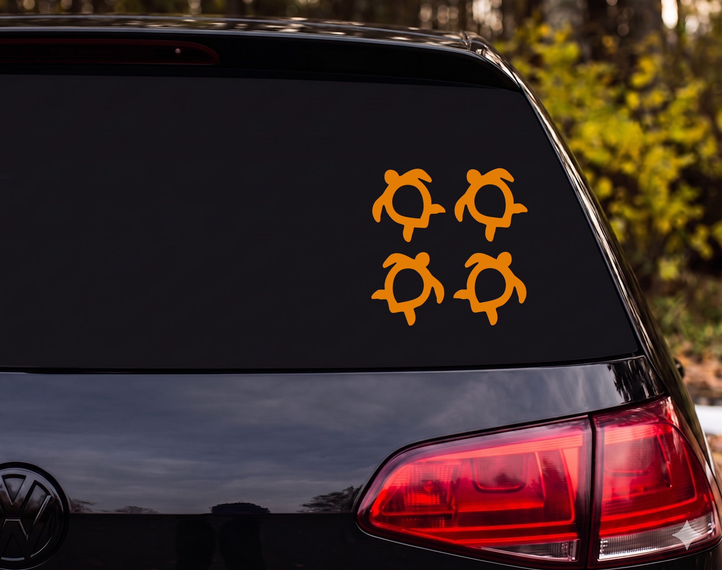 Hawaiian Tribal Petroglyph Sea Turtle Silhouette Set of 4 Vinyl Decal Sticker - Orange