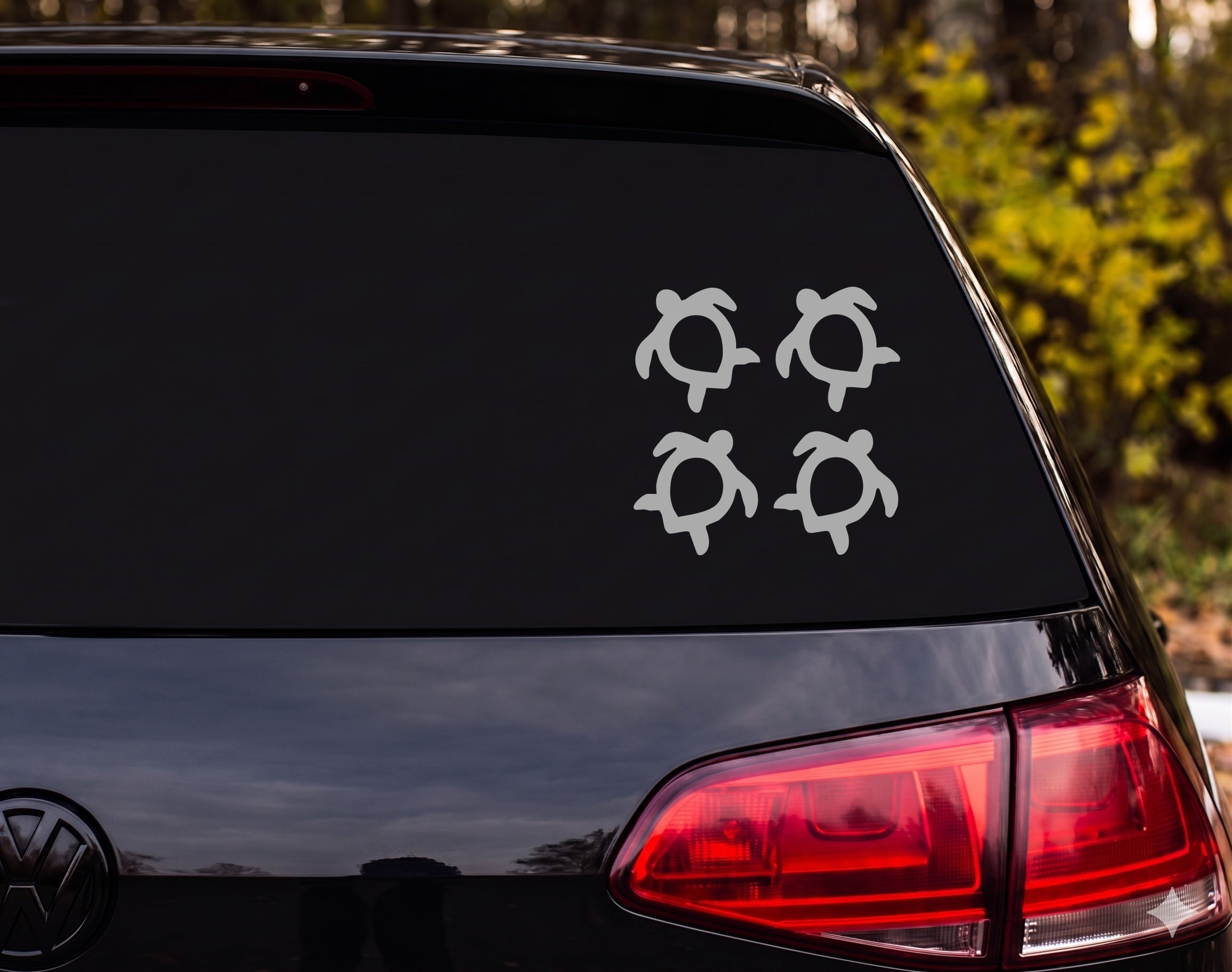 Hawaiian Tribal Petroglyph Sea Turtle Silhouette Set of 4 Vinyl Decal Sticker - Silver