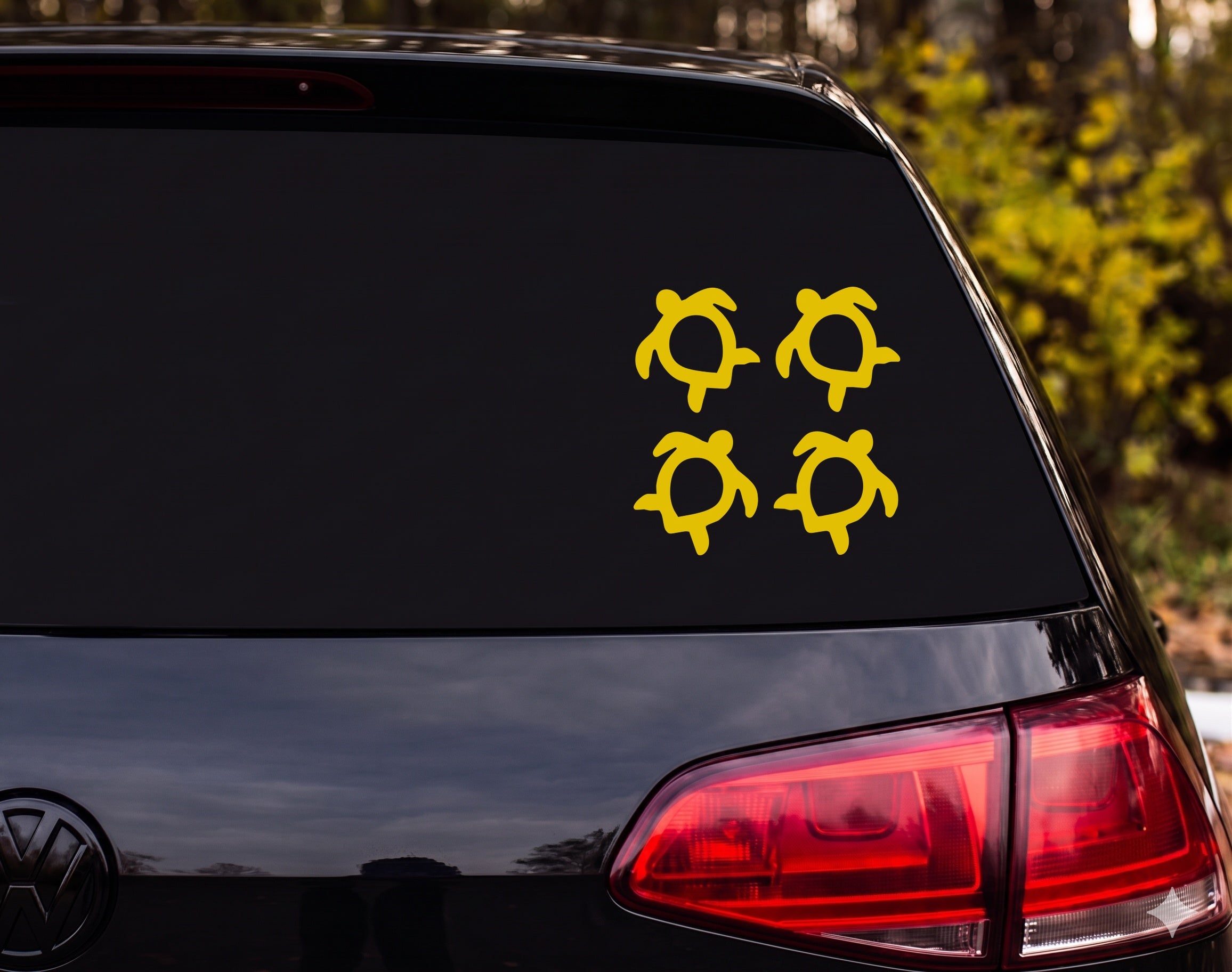 Hawaiian Tribal Petroglyph Sea Turtle Silhouette Set of 4 Vinyl Decal Sticker - Yellow
