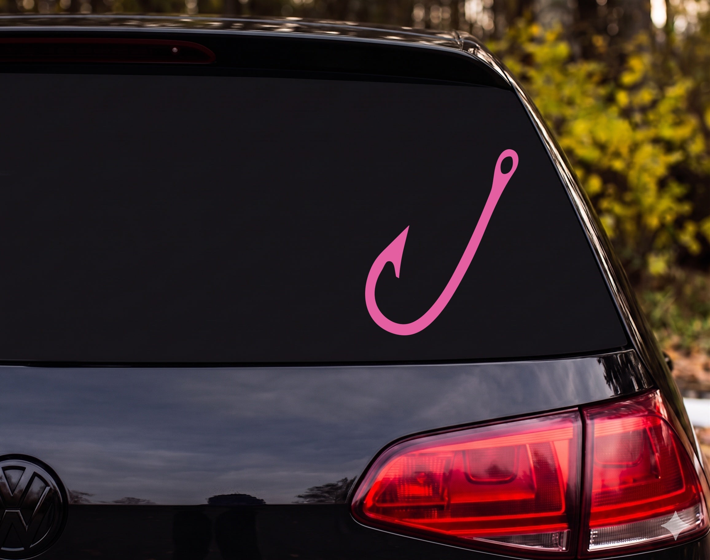 Fishing Hook Silhouette J-Shape Barb Eye Vinyl Decal Sticker Car Window Laptop - Pink