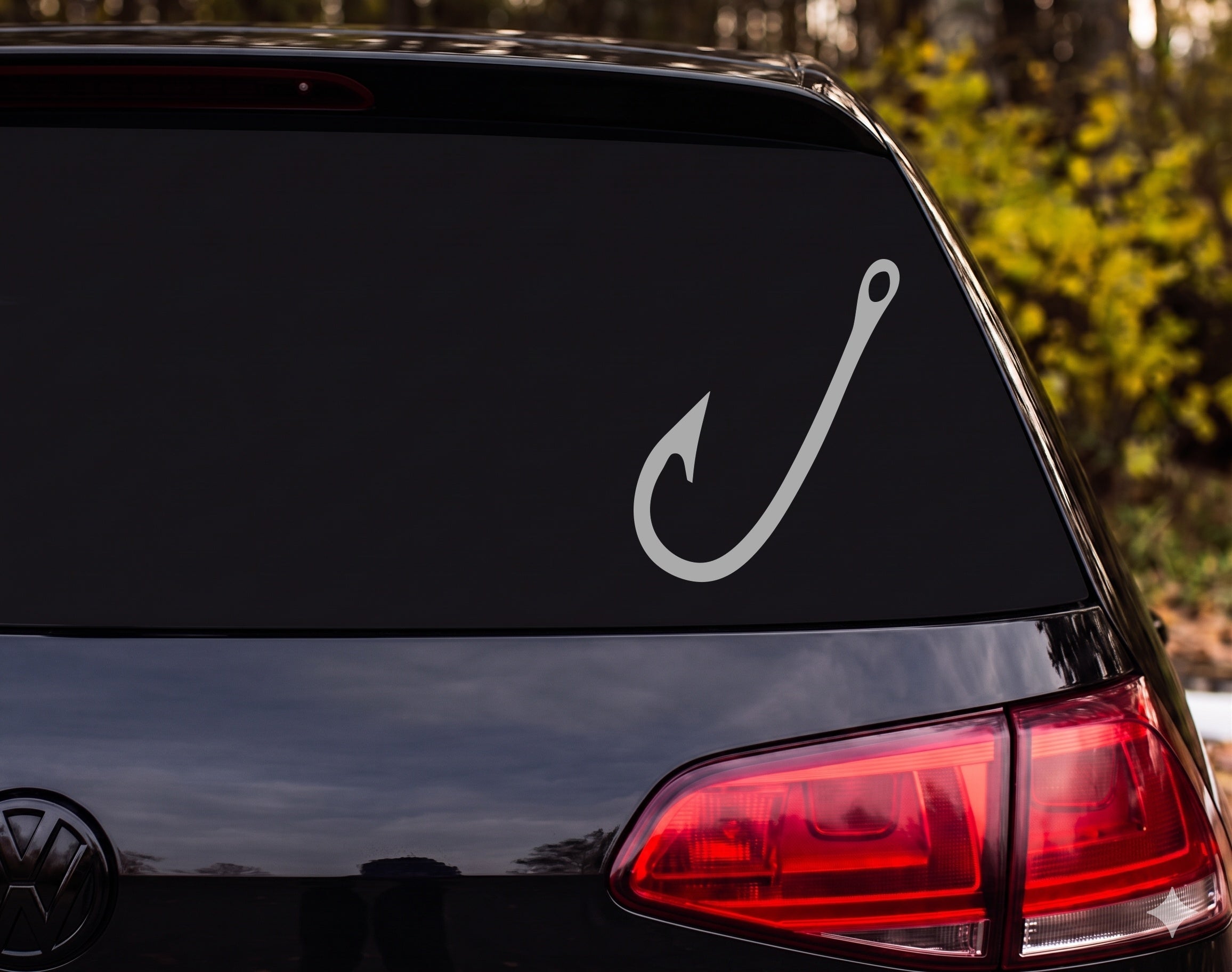 Fishing Hook Silhouette J-Shape Barb Eye Vinyl Decal Sticker Car Window Laptop - Silver
