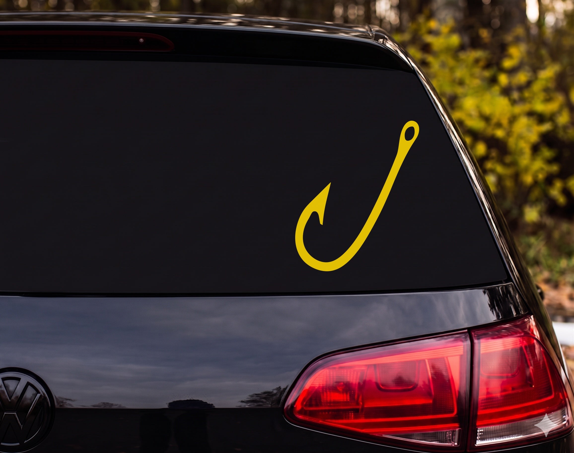 Fishing Hook Silhouette J-Shape Barb Eye Vinyl Decal Sticker Car Window Laptop - Yellow