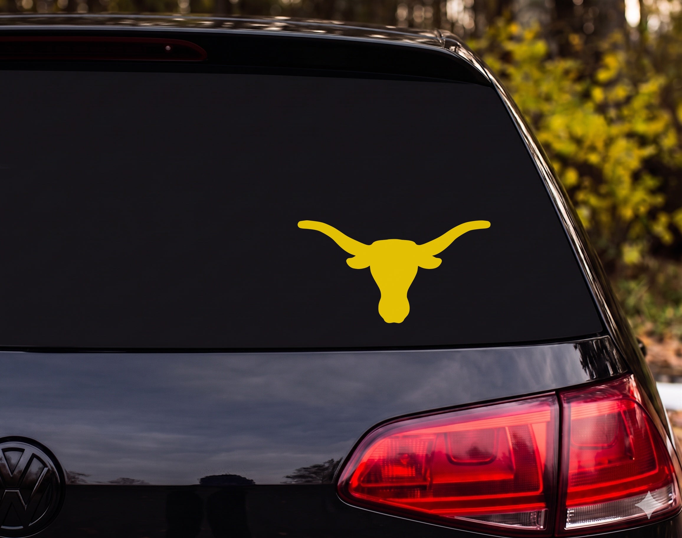 Texas Longhorn Bull Head Front View Silhouette Vinyl Decal Sticker Car Window - Yellow