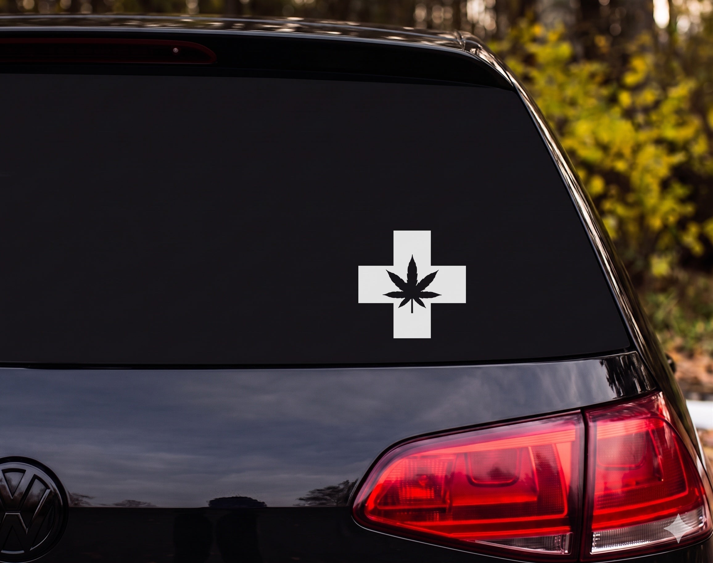 Medical Cross Cannabis Leaf Silhouette Vinyl Decal Sticker Car Window Laptop - White