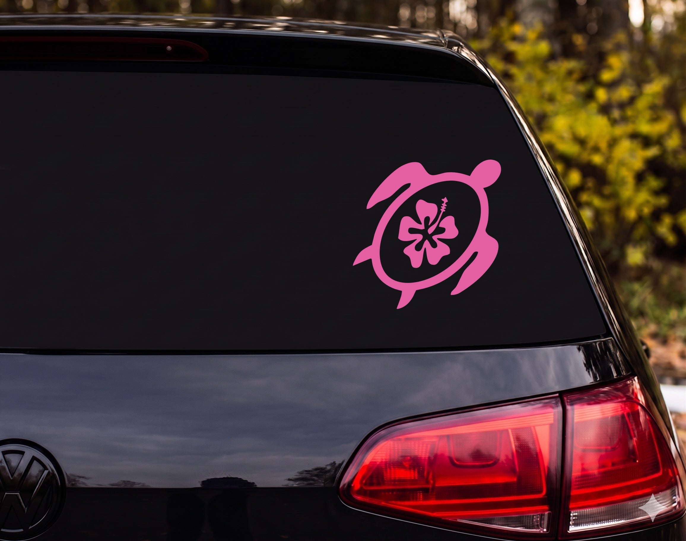 Sea Turtle Hibiscus Flower Tribal Polynesian Silhouette Vinyl Decal Sticker - Pink