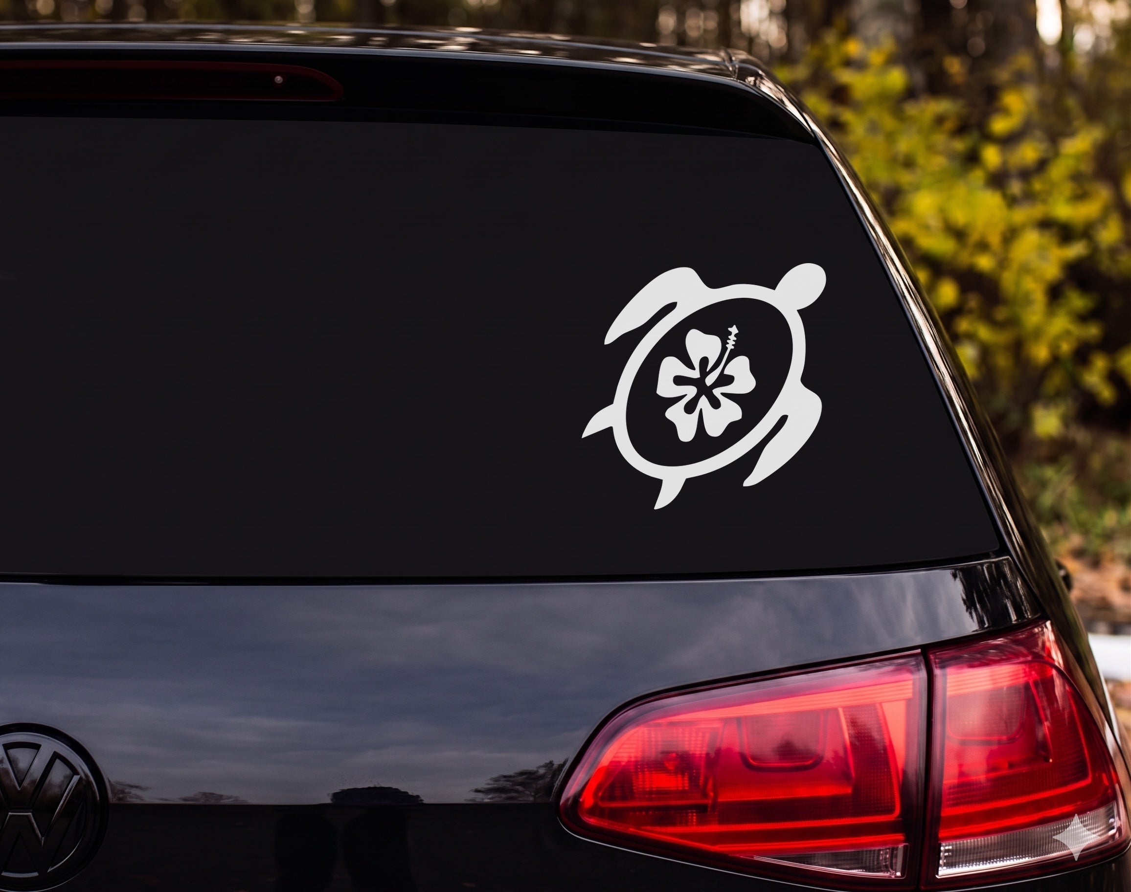 Sea Turtle Hibiscus Flower Tribal Polynesian Silhouette Vinyl Decal Sticker - White