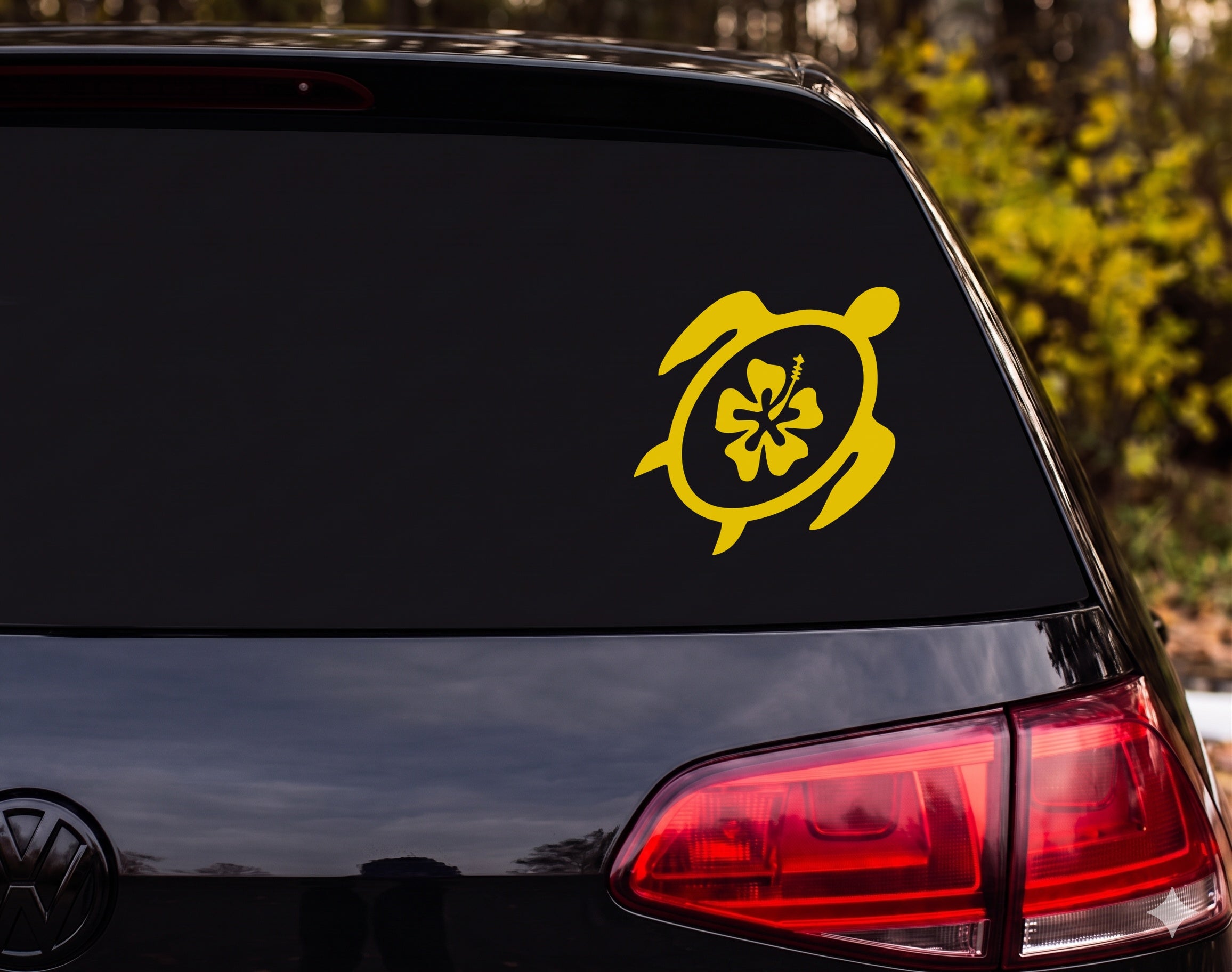 Sea Turtle Hibiscus Flower Tribal Polynesian Silhouette Vinyl Decal Sticker - Yellow