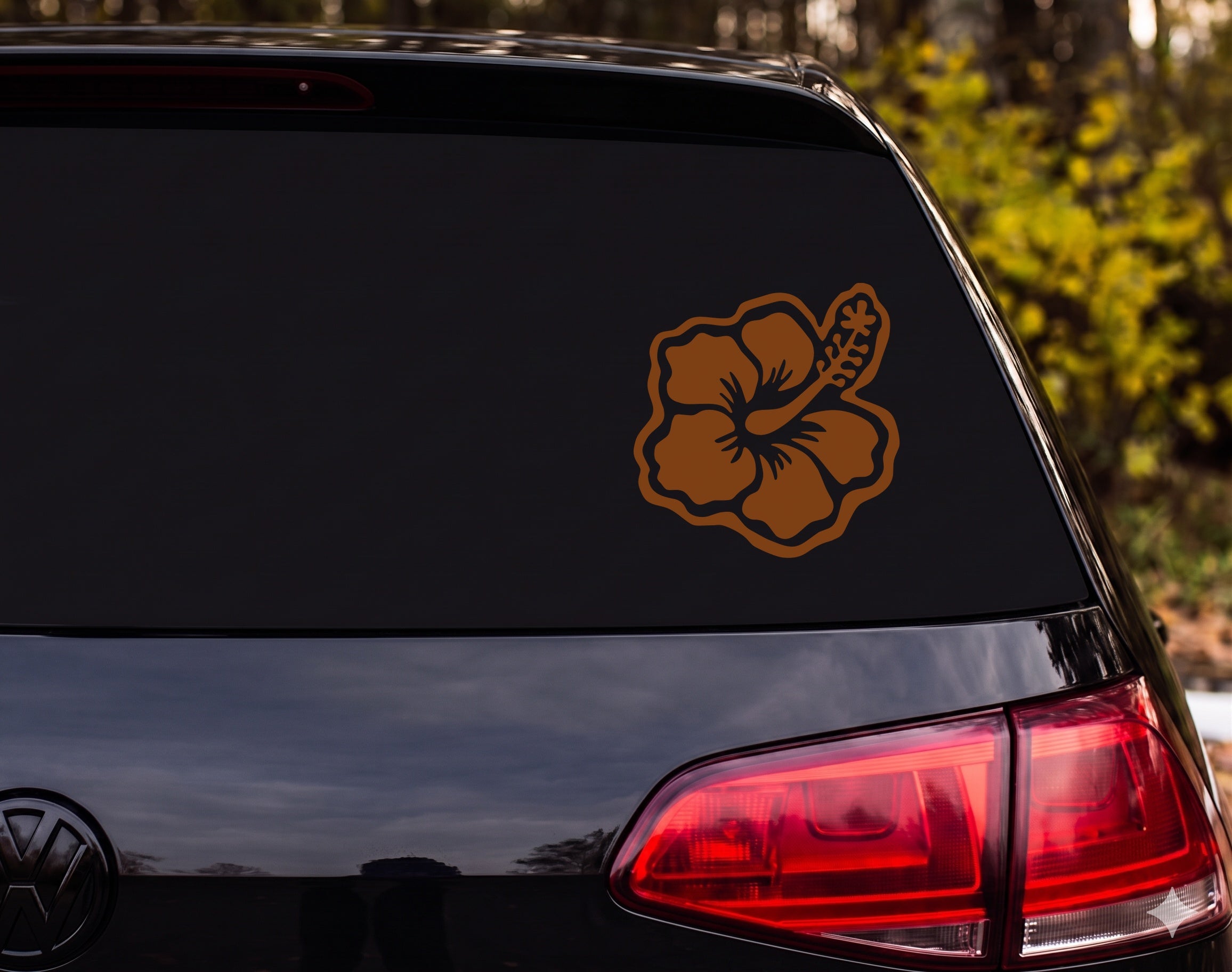 Hibiscus Flower Silhouette Bold Wavy Border Vinyl Decal Sticker Car Laptop - Brown