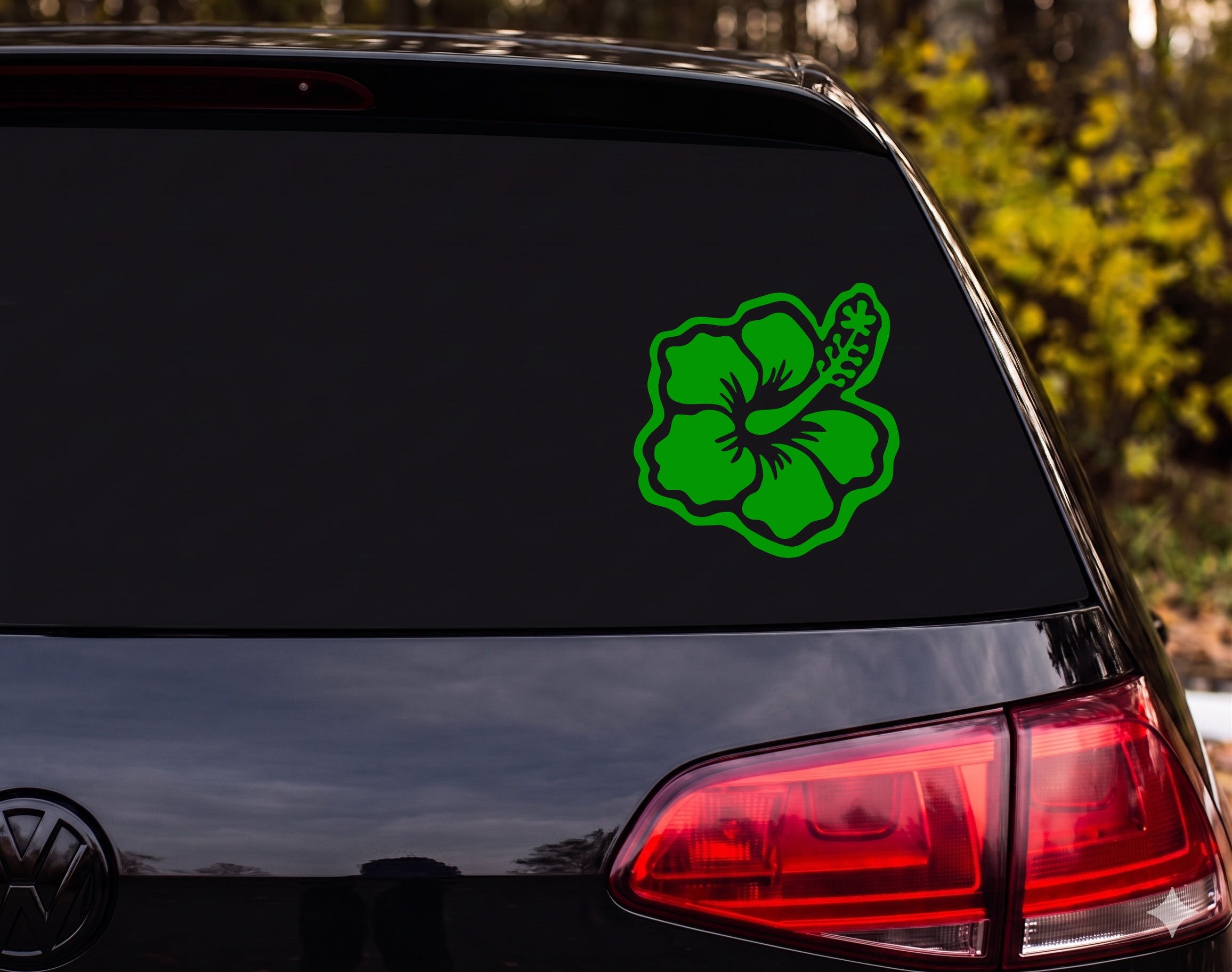 Hibiscus Flower Silhouette Bold Wavy Border Vinyl Decal Sticker Car Laptop - Green