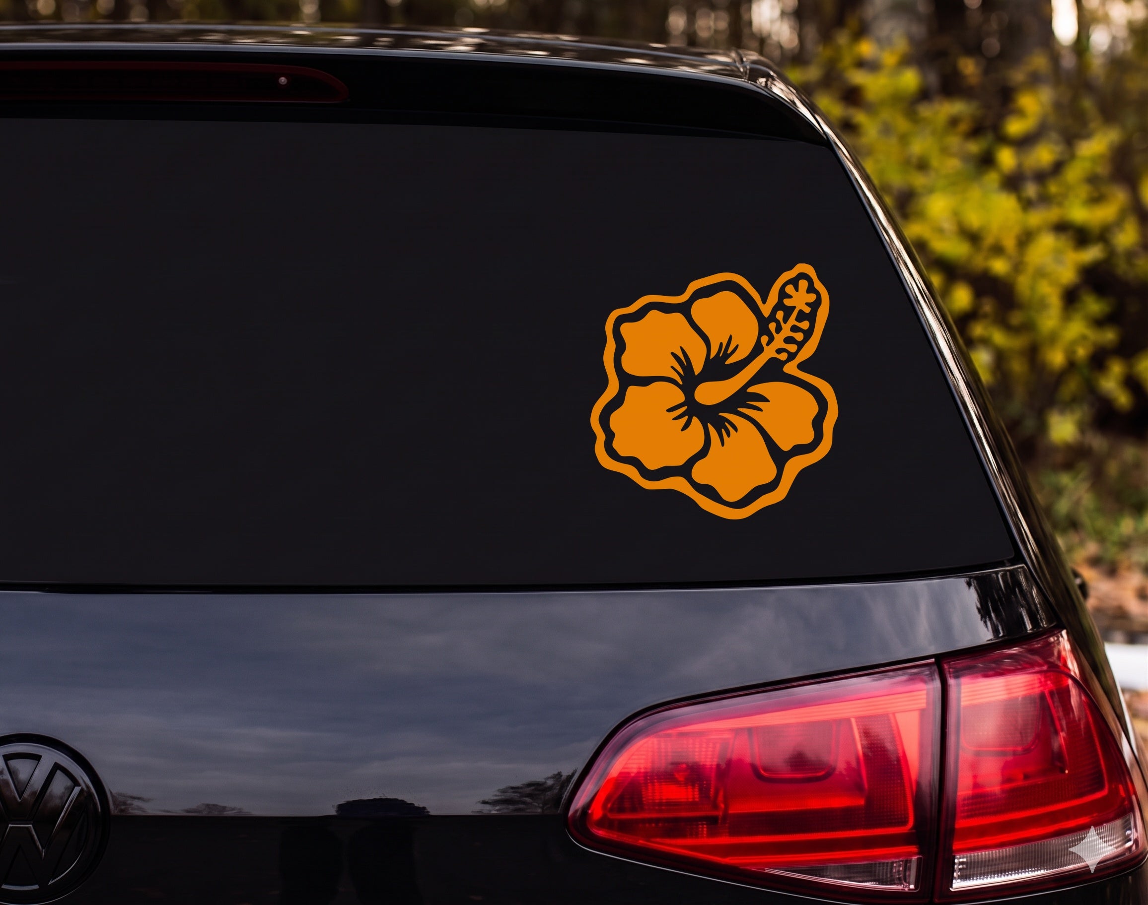 Hibiscus Flower Silhouette Bold Wavy Border Vinyl Decal Sticker Car Laptop - Orange