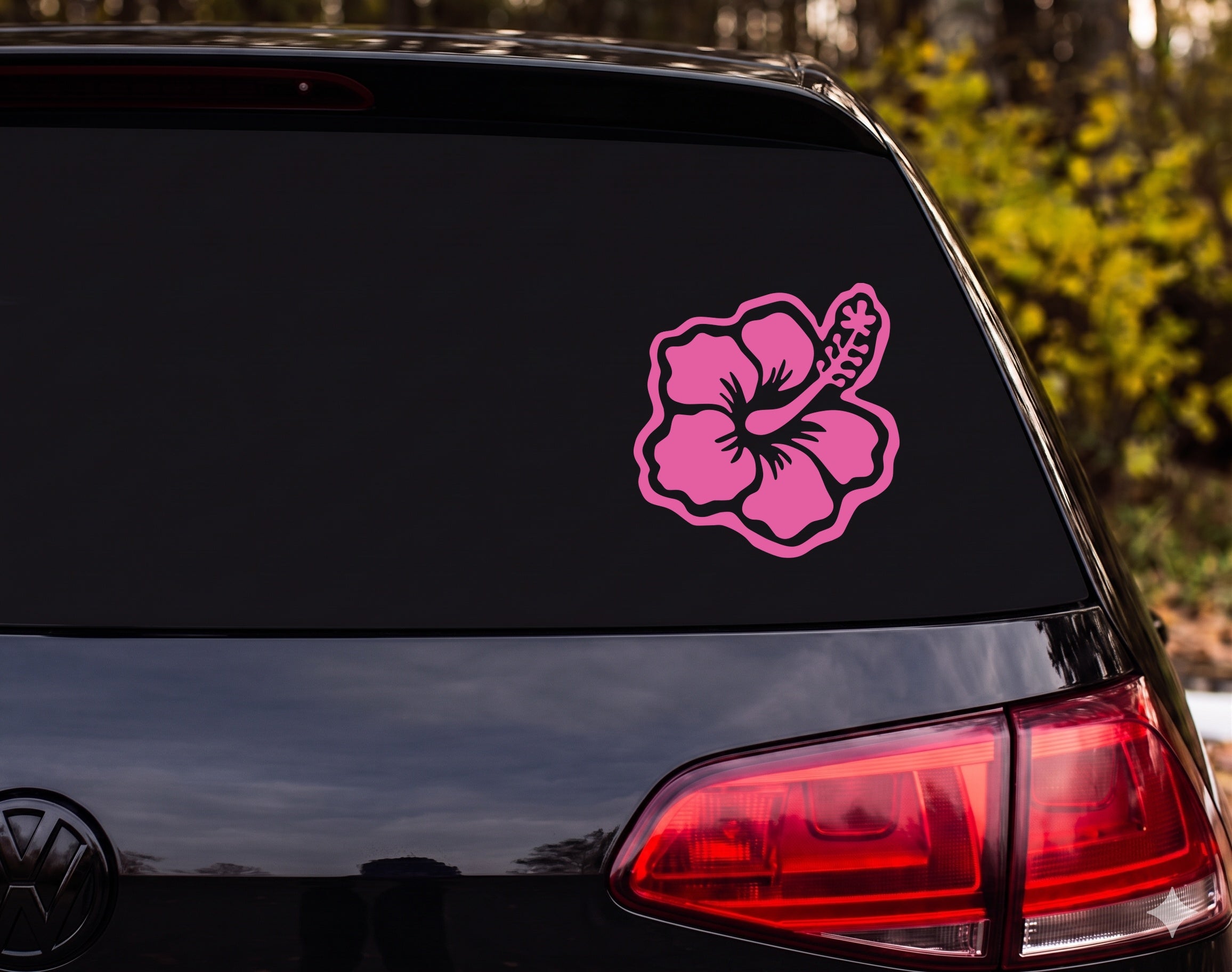 Hibiscus Flower Silhouette Bold Wavy Border Vinyl Decal Sticker Car Laptop - Pink