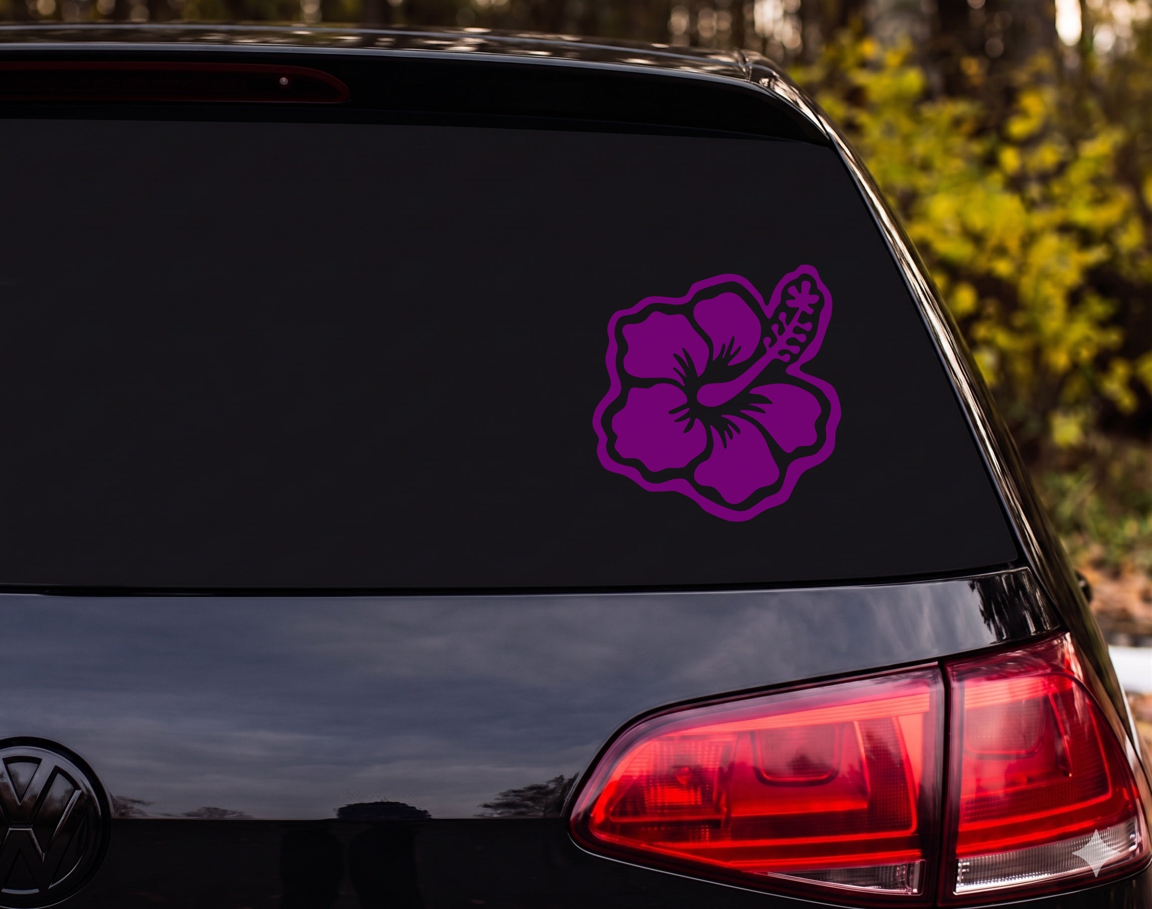 Hibiscus Flower Silhouette Bold Wavy Border Vinyl Decal Sticker Car Laptop - Purple